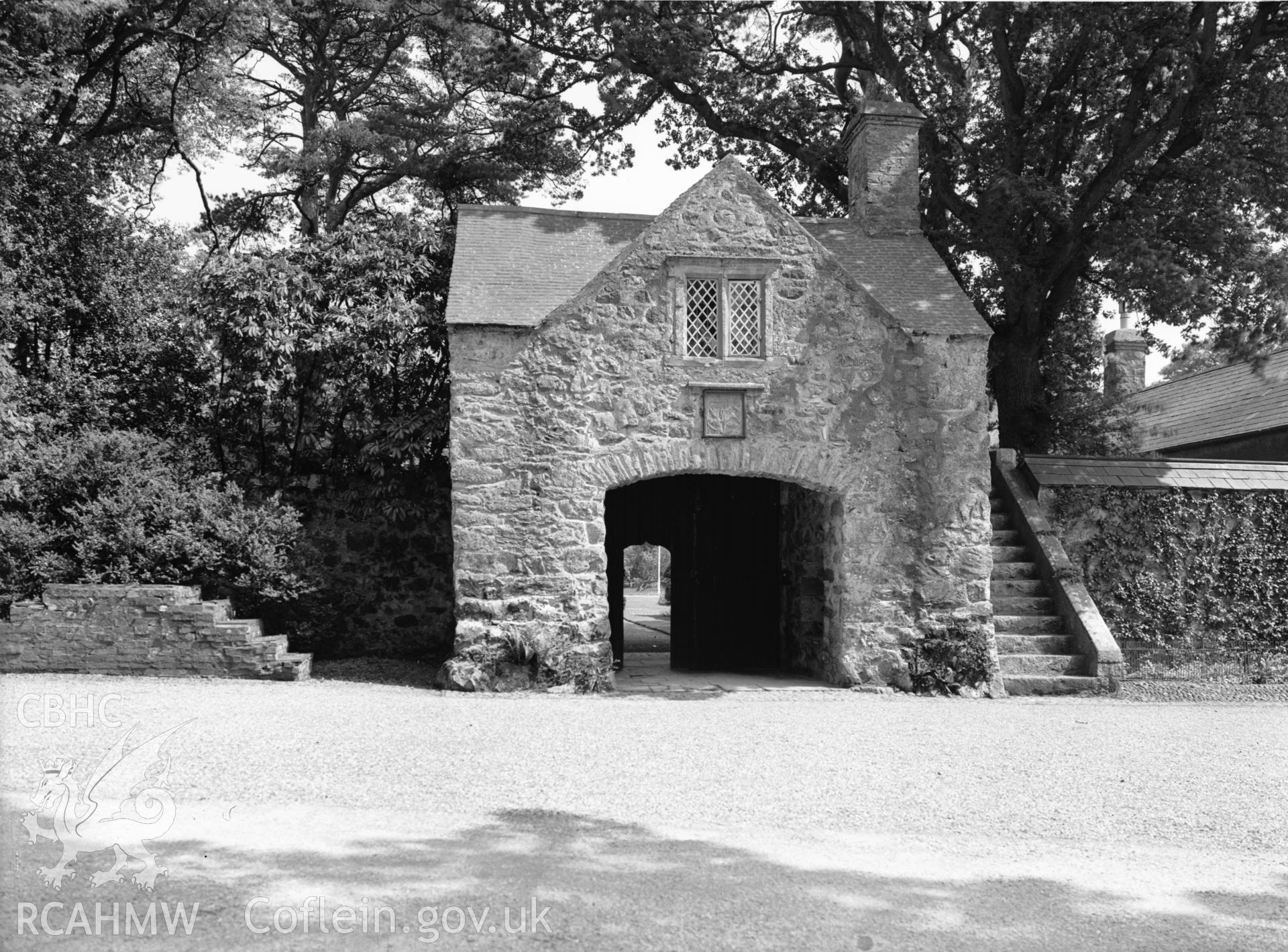 Exterior view showing west elevation of the gatehouse.