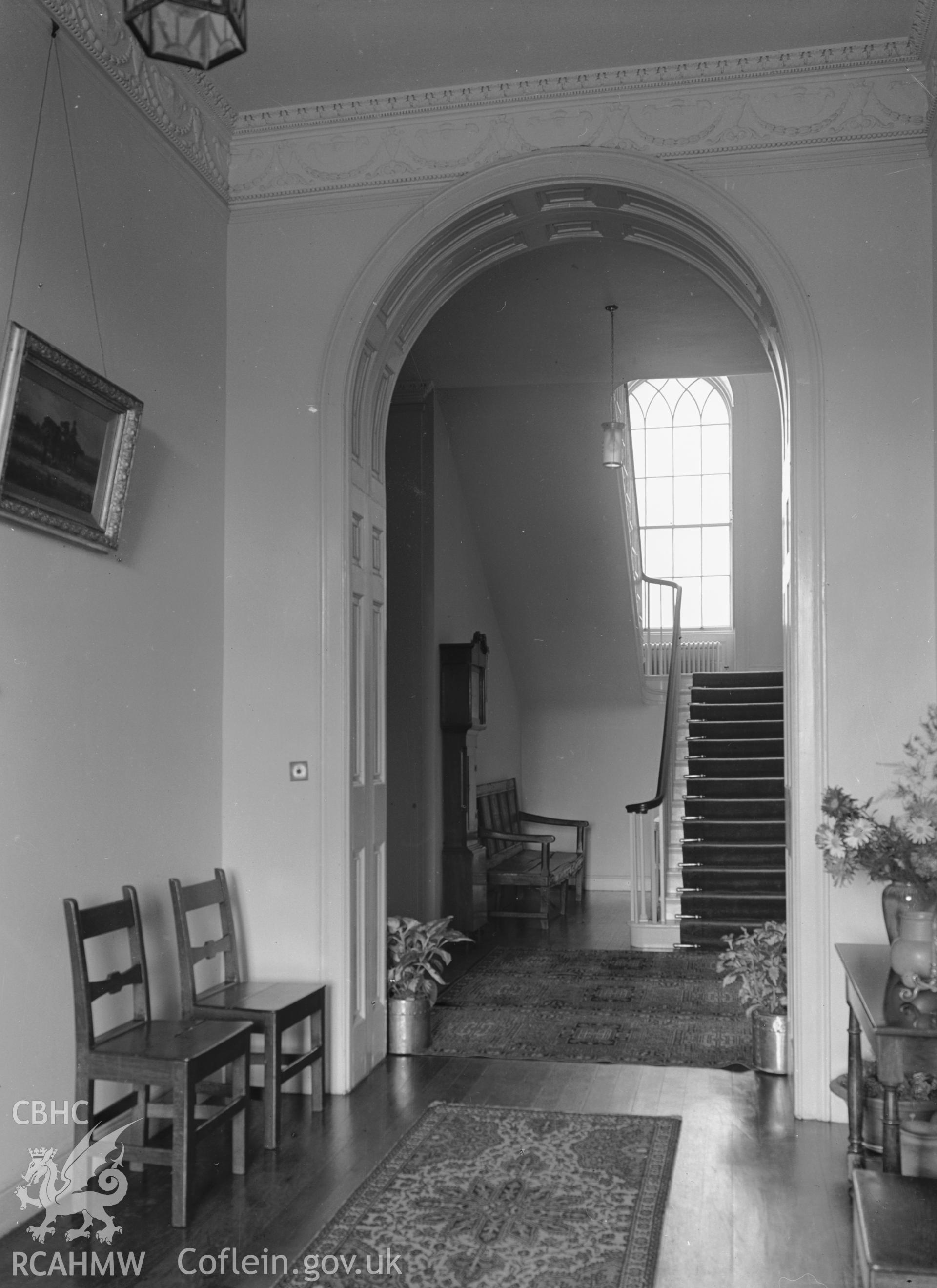 Interior view of Broom Hall showing the south entrance hall and the staircase.