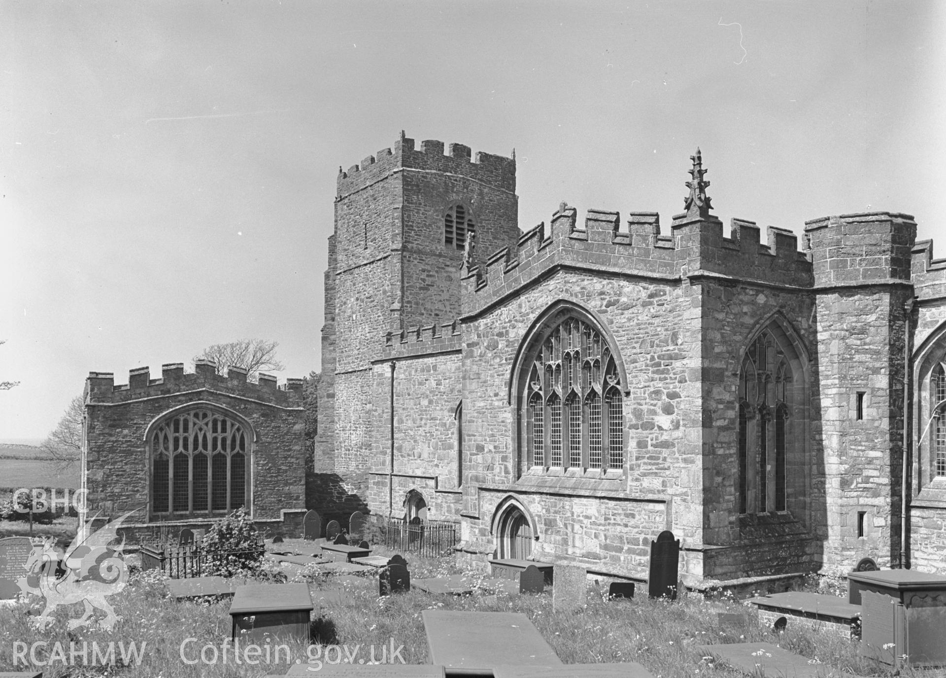 Exterior view of the church from the south-east showing the chapel on the left.