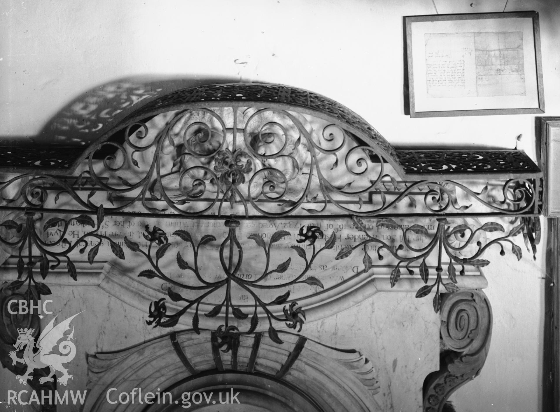 Interior: David Maurice memorial iron work detail