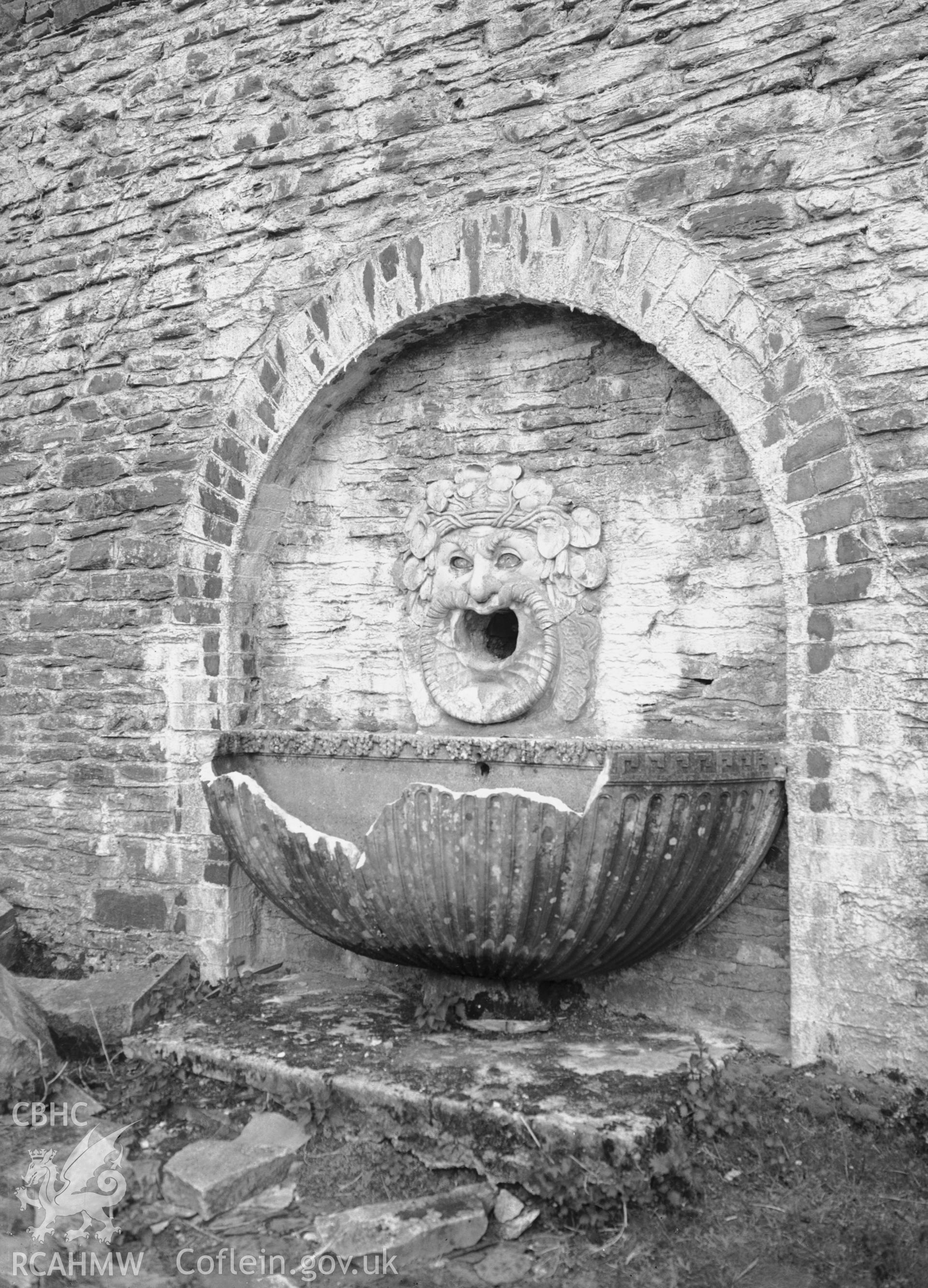 Marble fountain in SE garden wall