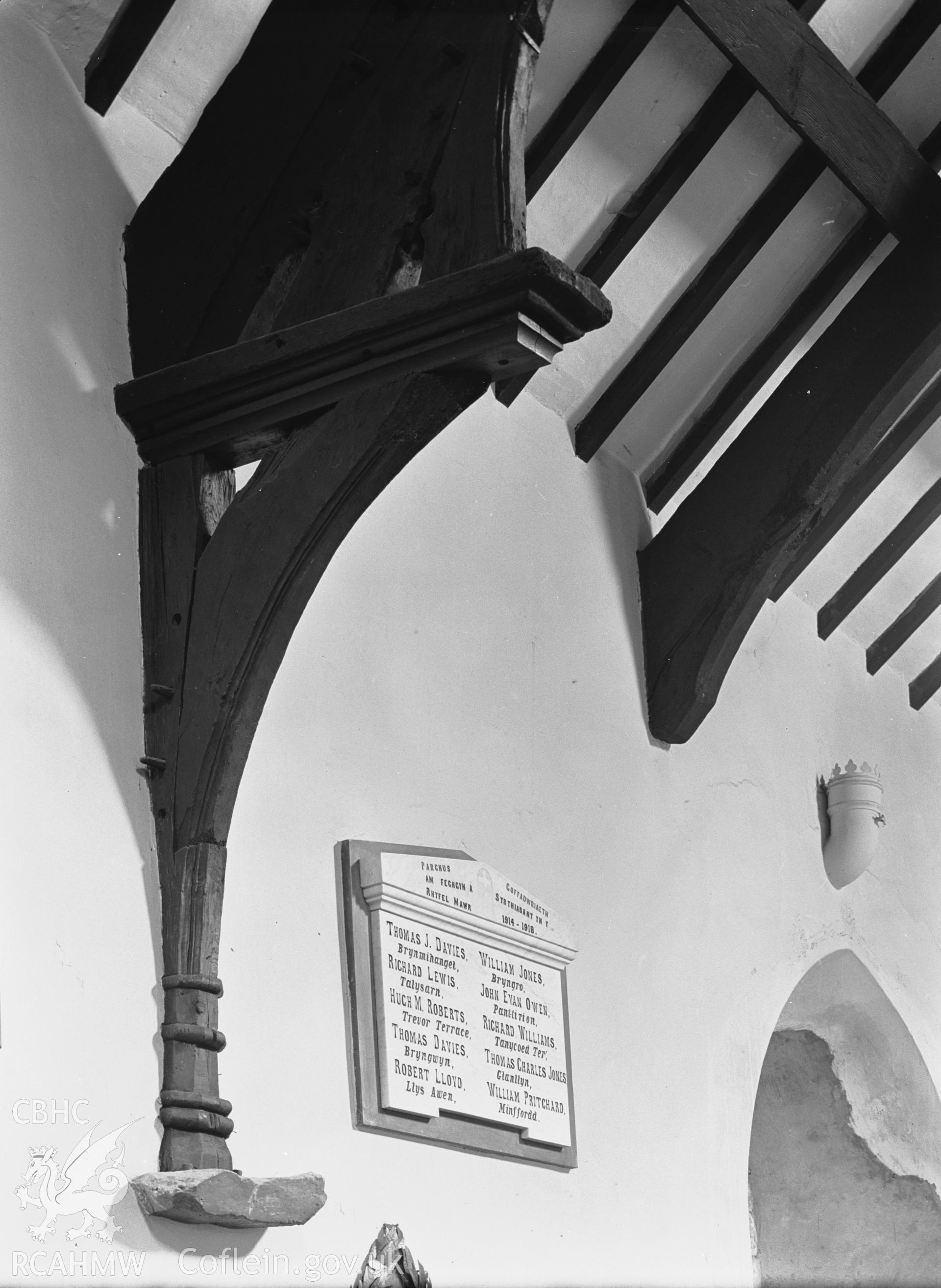 Interior view showing hammer beam bracket.