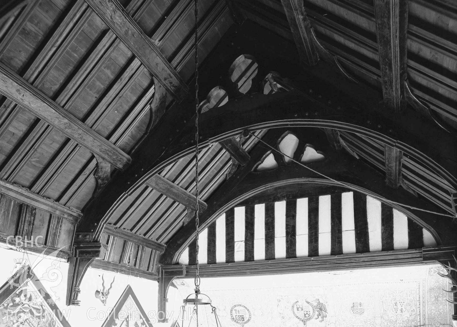 Roof timbers and trusses in the Great Hall.