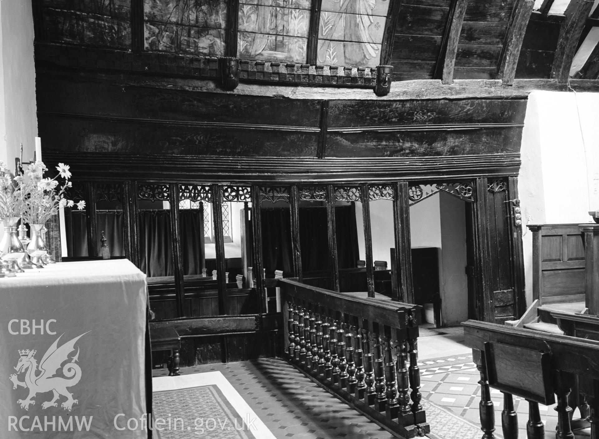 Interior view showing altar rails and screen to the south transept.