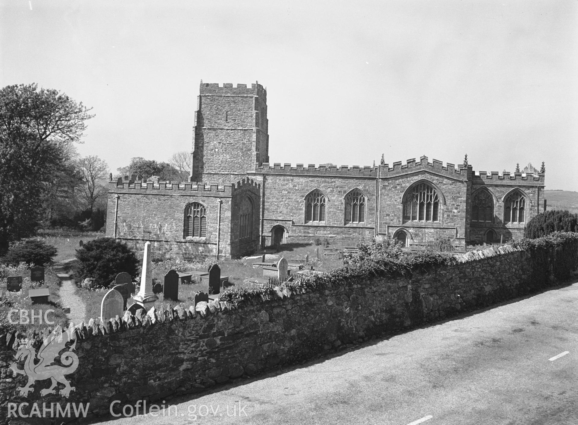 Exterior view of the church from the south showing the chapel at the south-west corner.