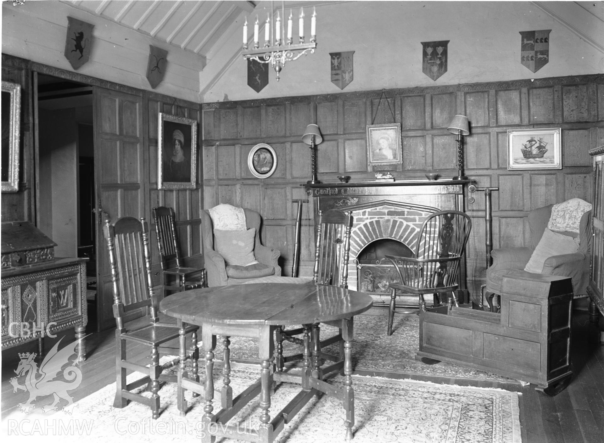 Interior view showing panelled room.