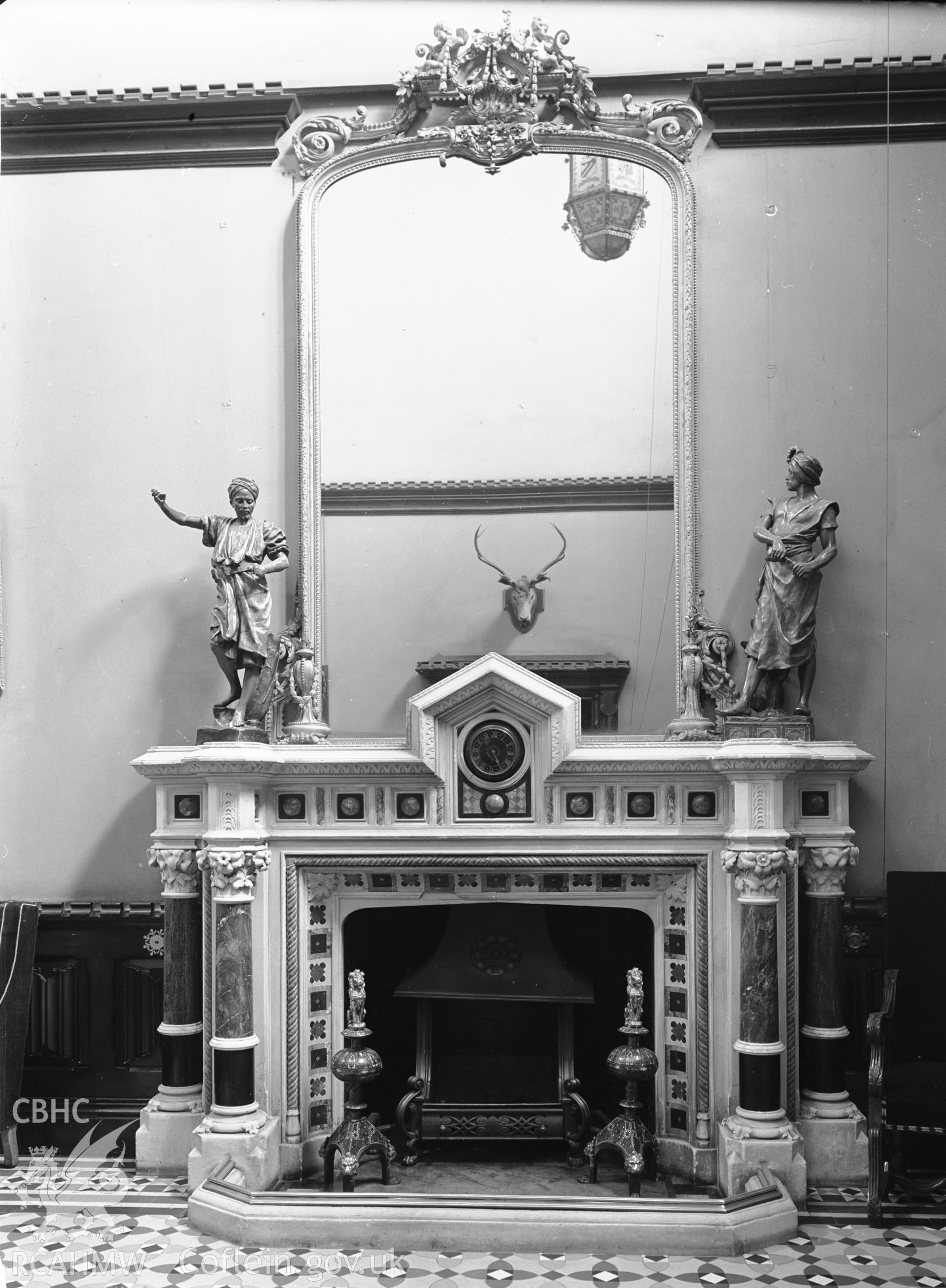 Interior view showing the fireplace.