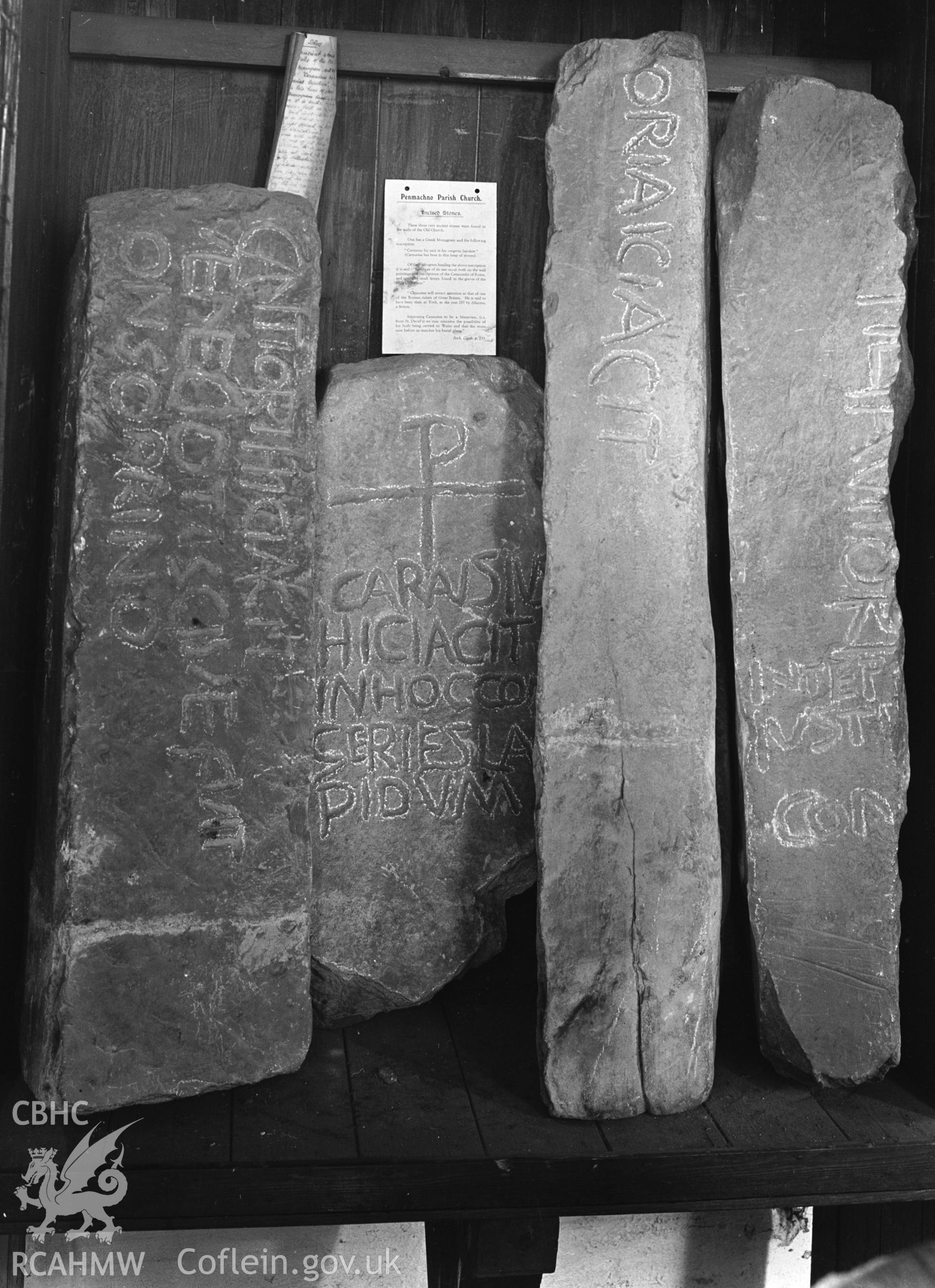 Interior view showing font and stones.