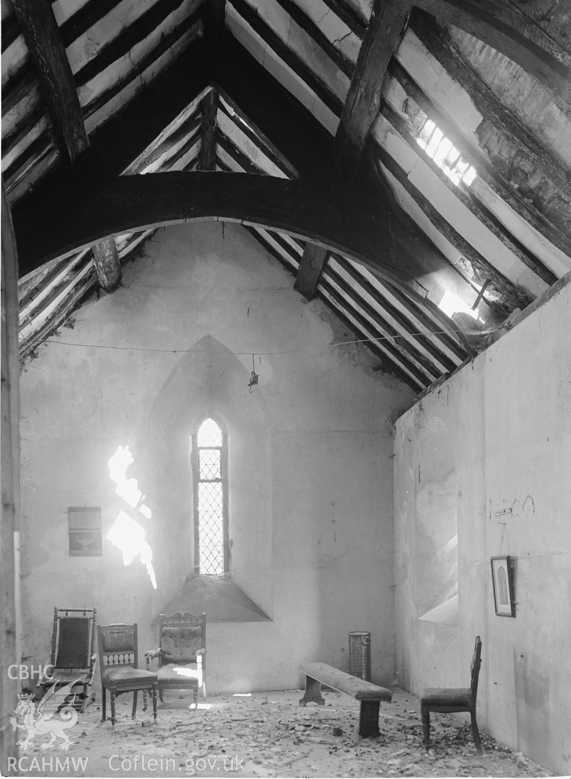 Interior view showing roof timbers.