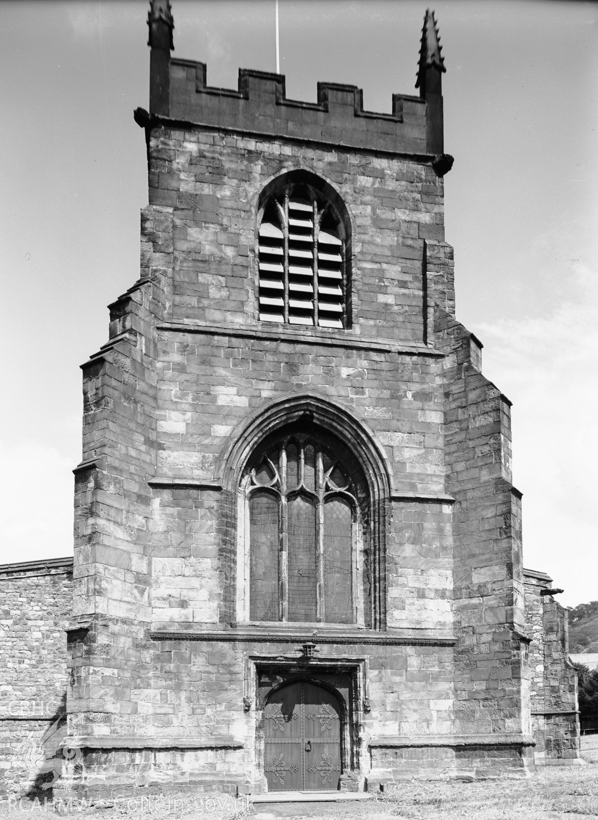 Exterior view showing the tower from the west.