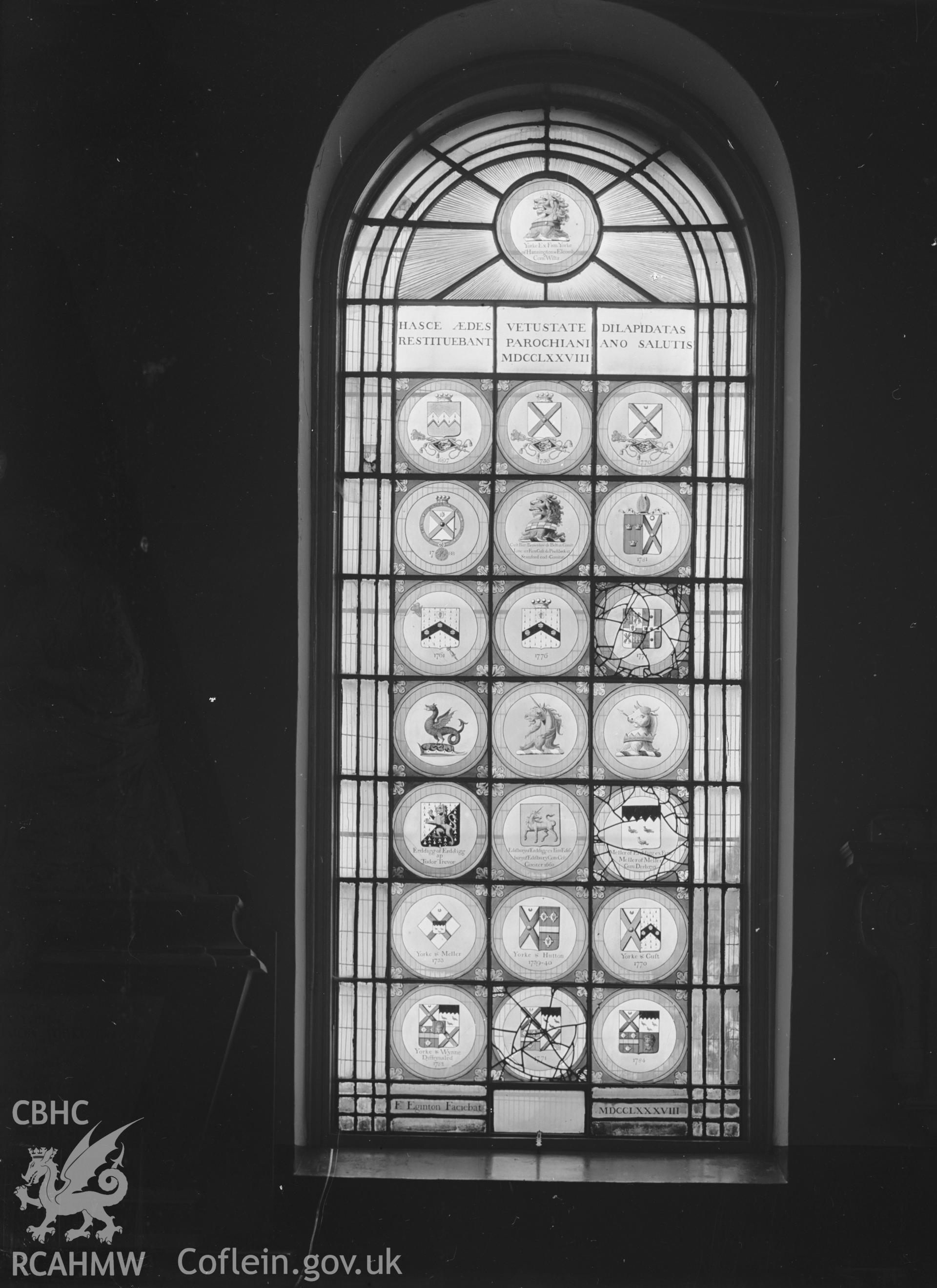 Interior: S window heraldic glass