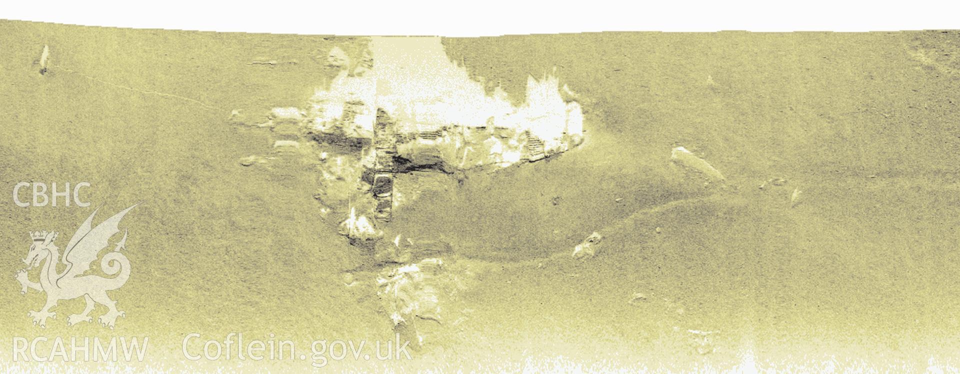 Side scan sonar image of Short Sunderland Mk 1 T9044 gathered by Wessex Archaeology in April 2010. A large section of the wing extends to the south.