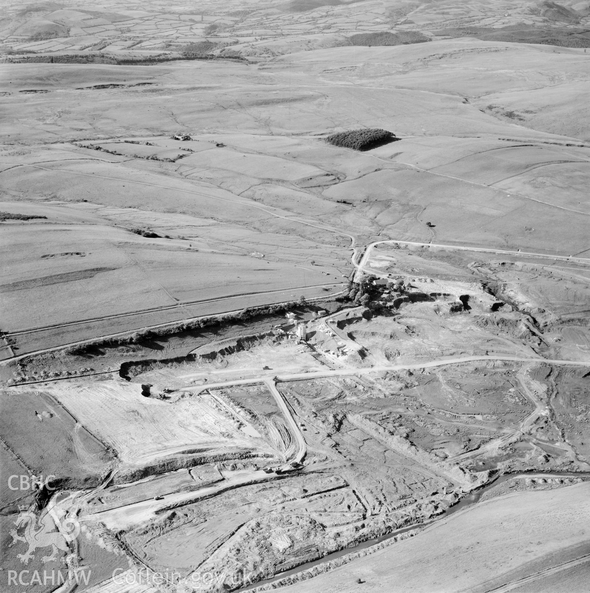 View showing construction of Usk reservoir, commissioned by County Borough of Swansea