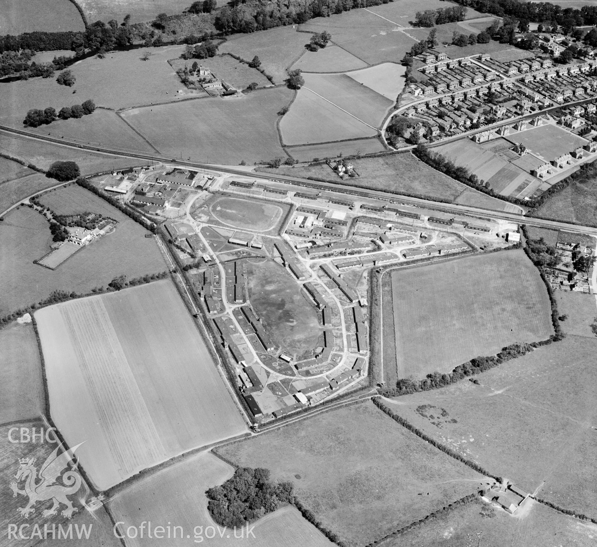 View of Island Farm POW camp - the photograph was commissioned by the Gee, Walker & Slater construction company in 1947 for possible reuse as a development site for new housing.