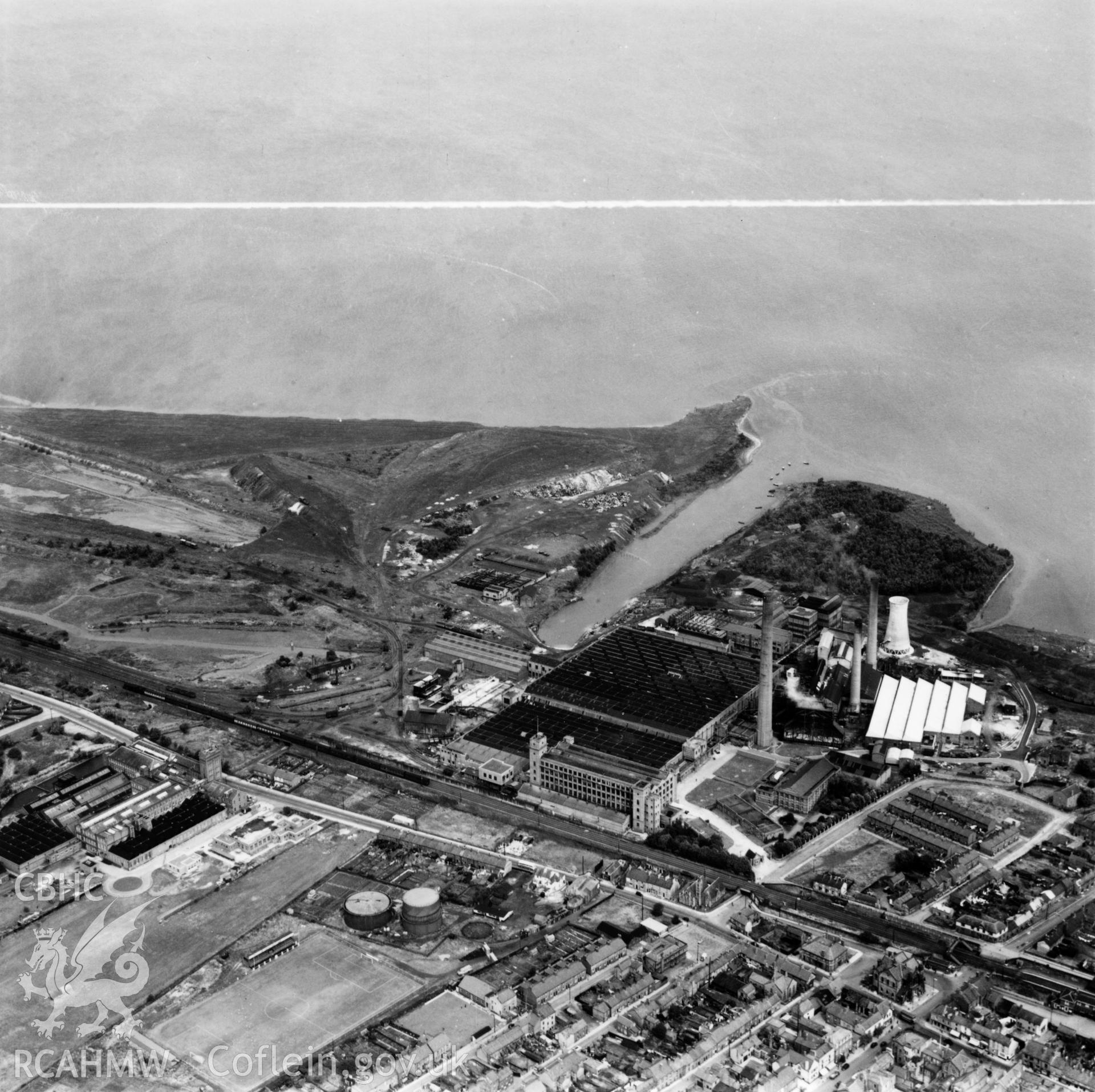 View of the Courtauld's Castle works at Flint. Oblique aerial photograph, 5?" cut roll film.