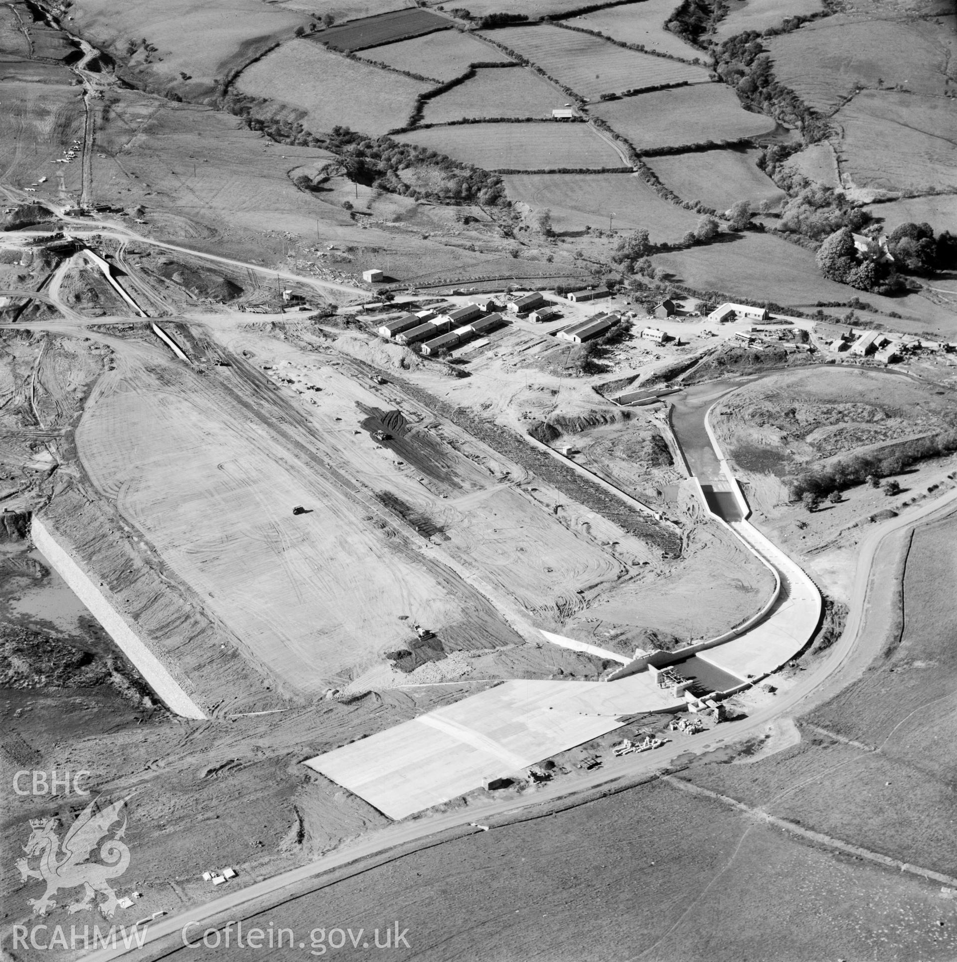 View showing construction of Usk reservoir, commissioned by County Borough of Swansea