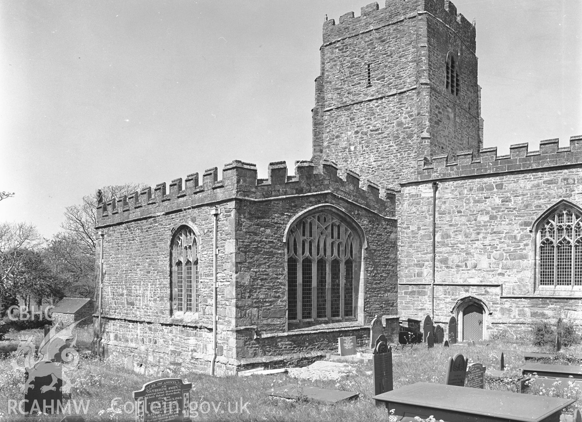 Exterior view of the church and chapel from the south-east.