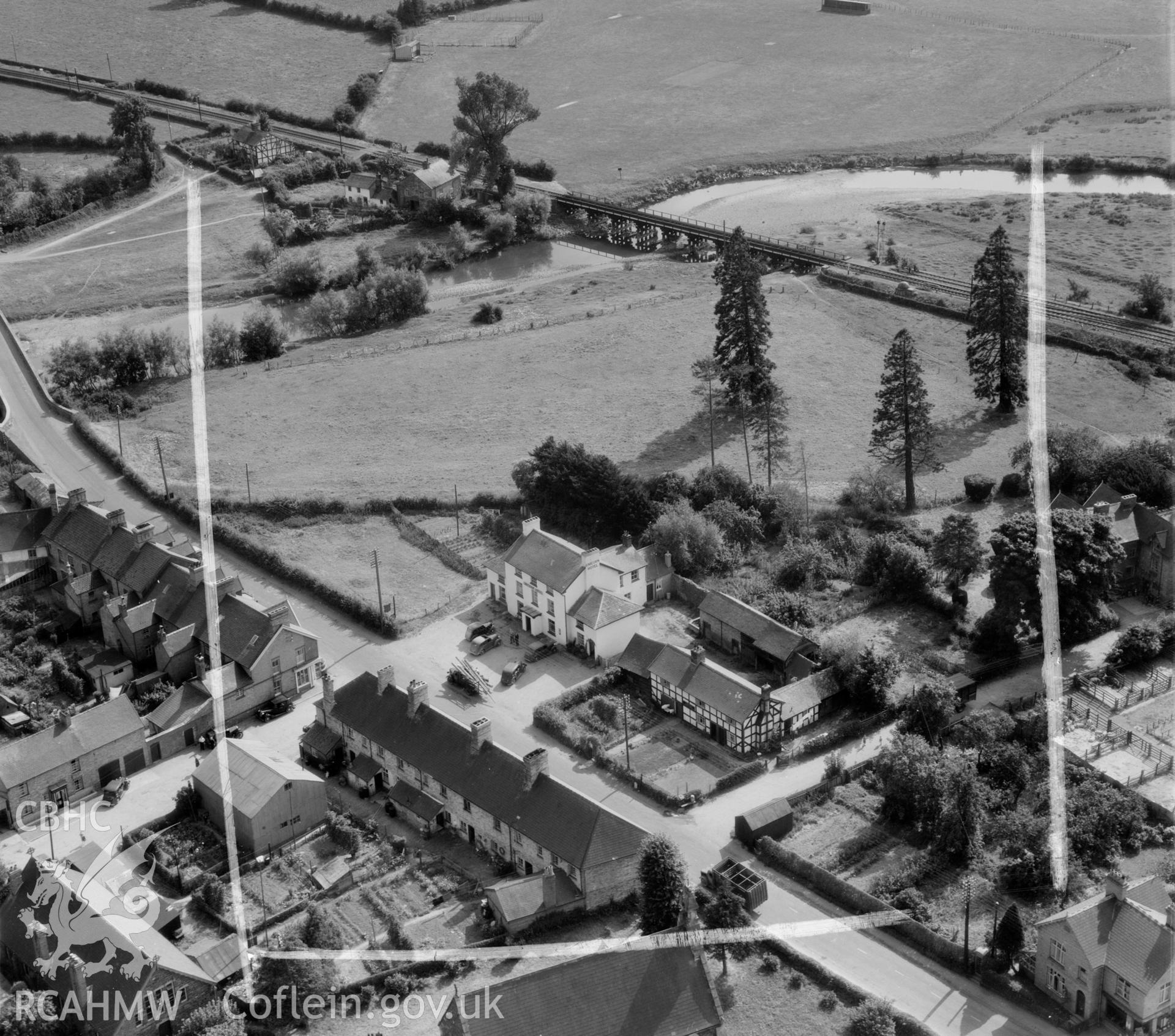 View of Caersws showing the Unicorn Hotel