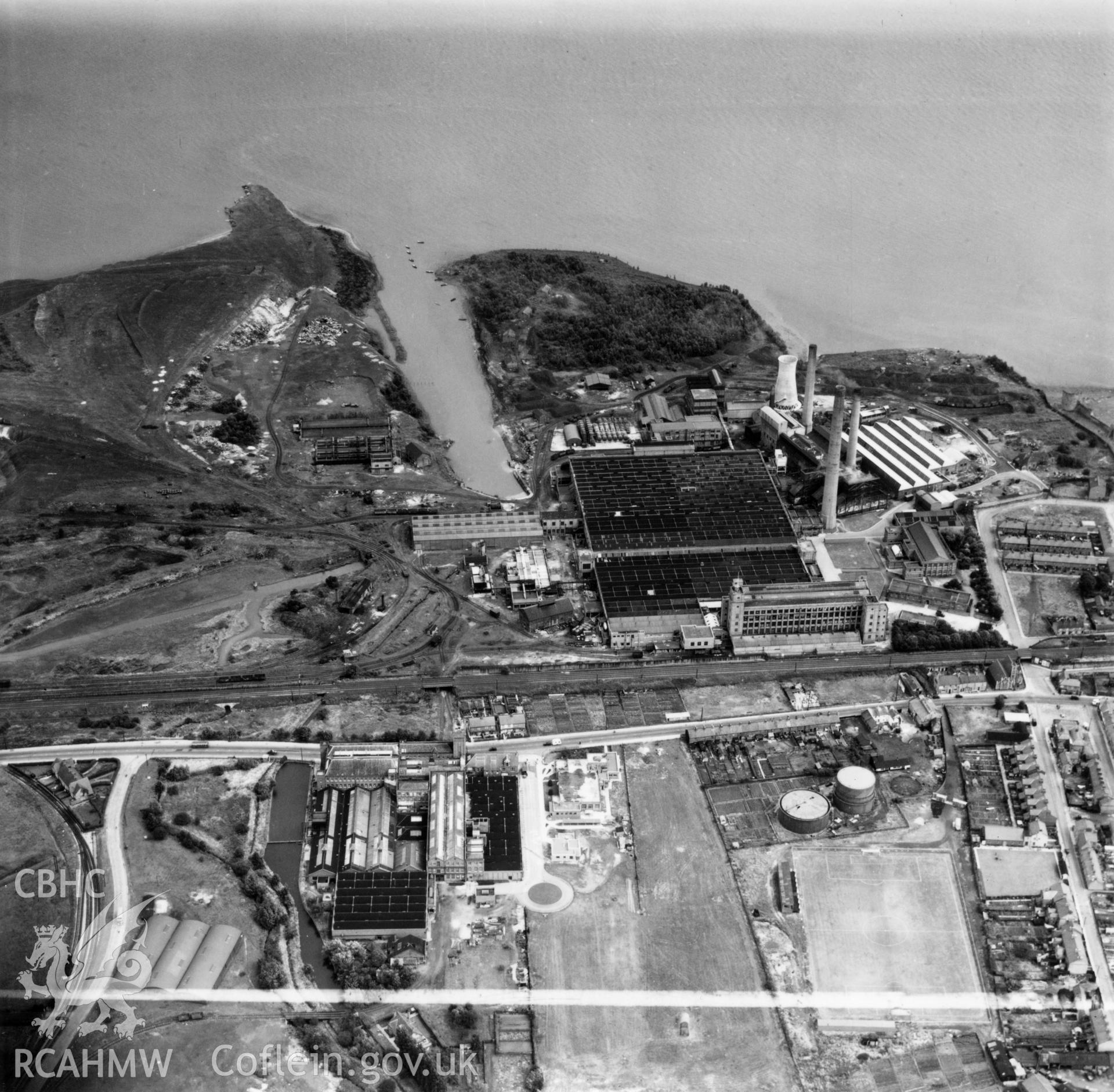 View of the Courtauld's Castle works at Flint. Oblique aerial photograph, 5?" cut roll film.