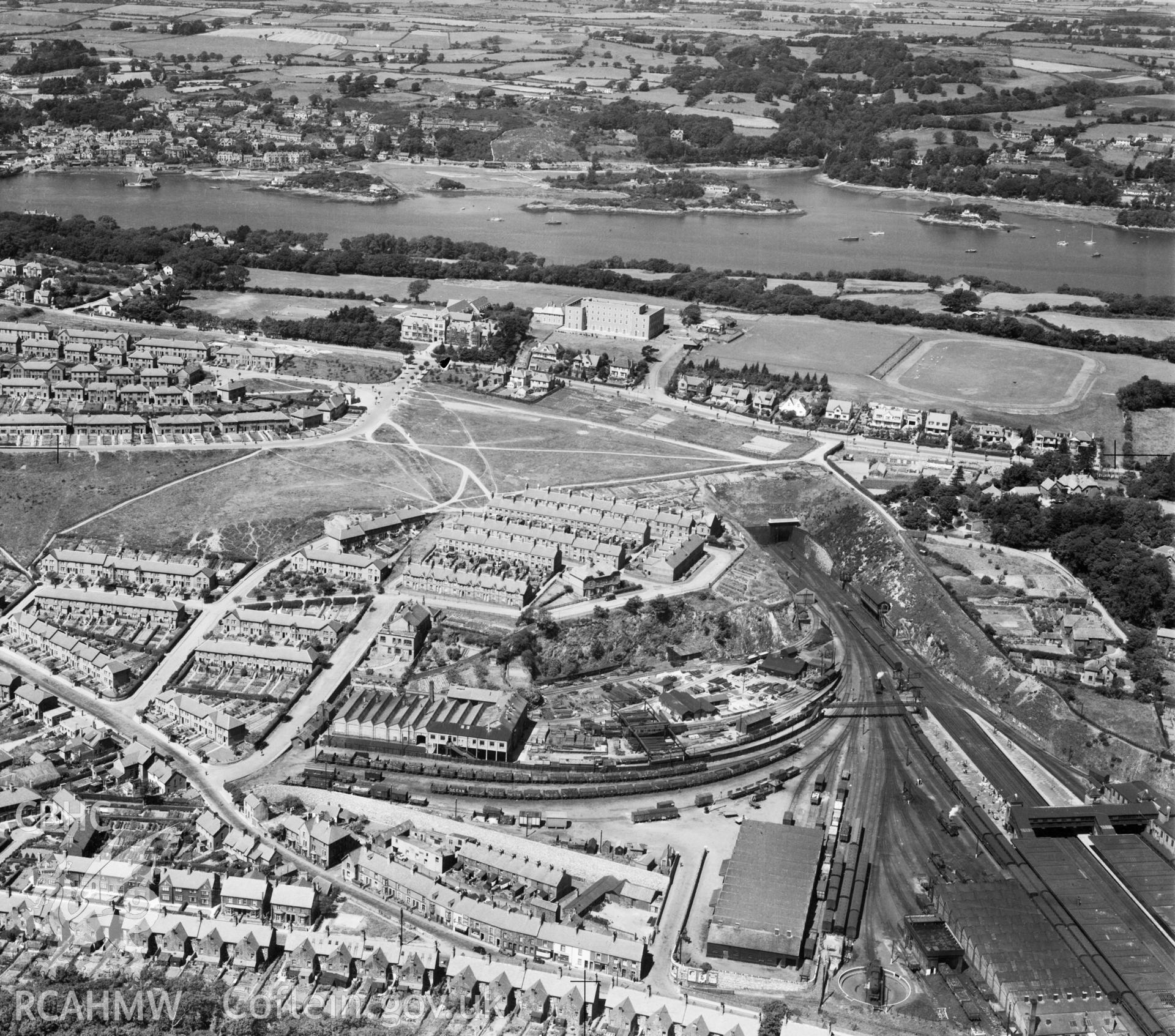 View of Bangor showing railway station and Friars School