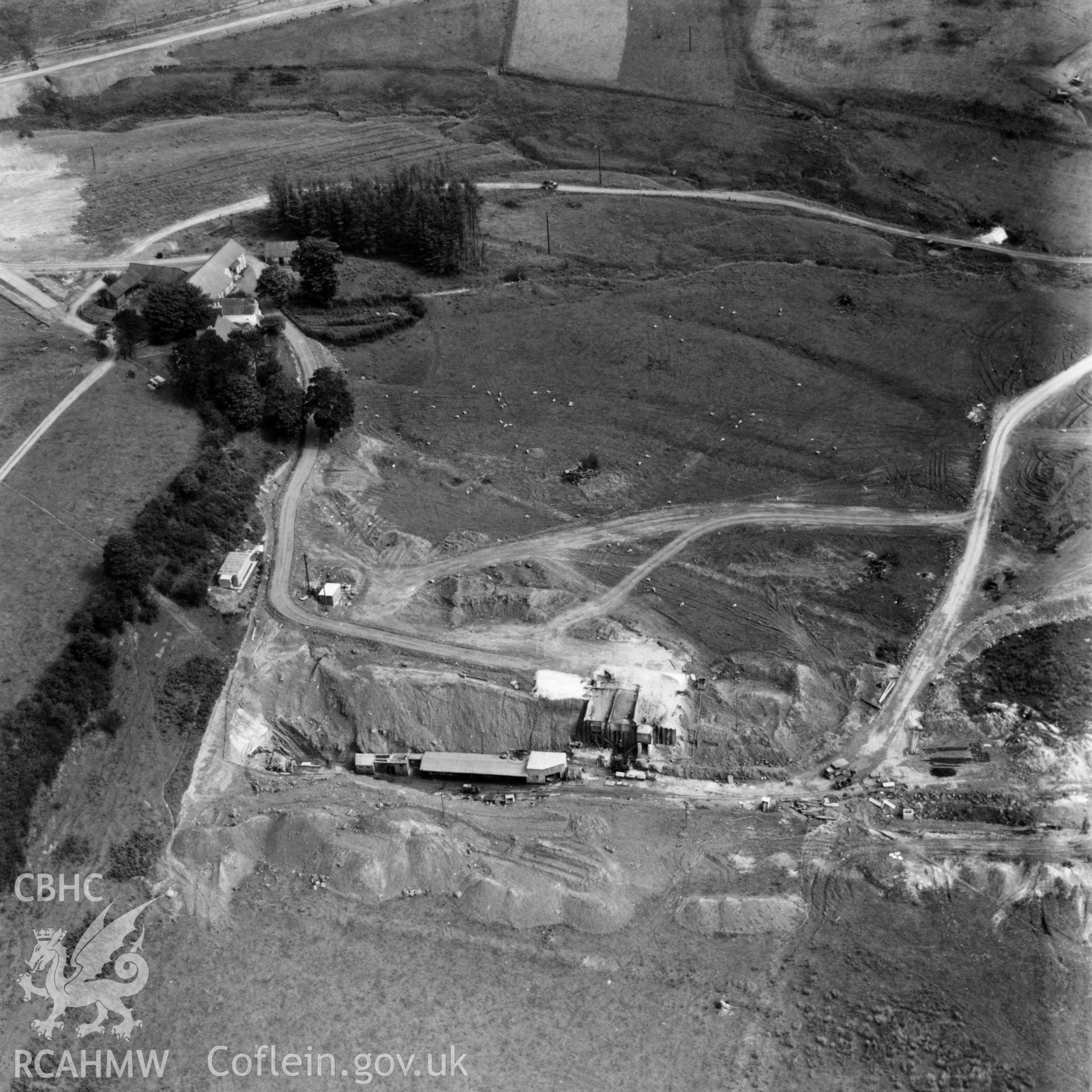 View of site during the construction of Usk Reservoir. Oblique aerial photograph, 5?" cut roll film.