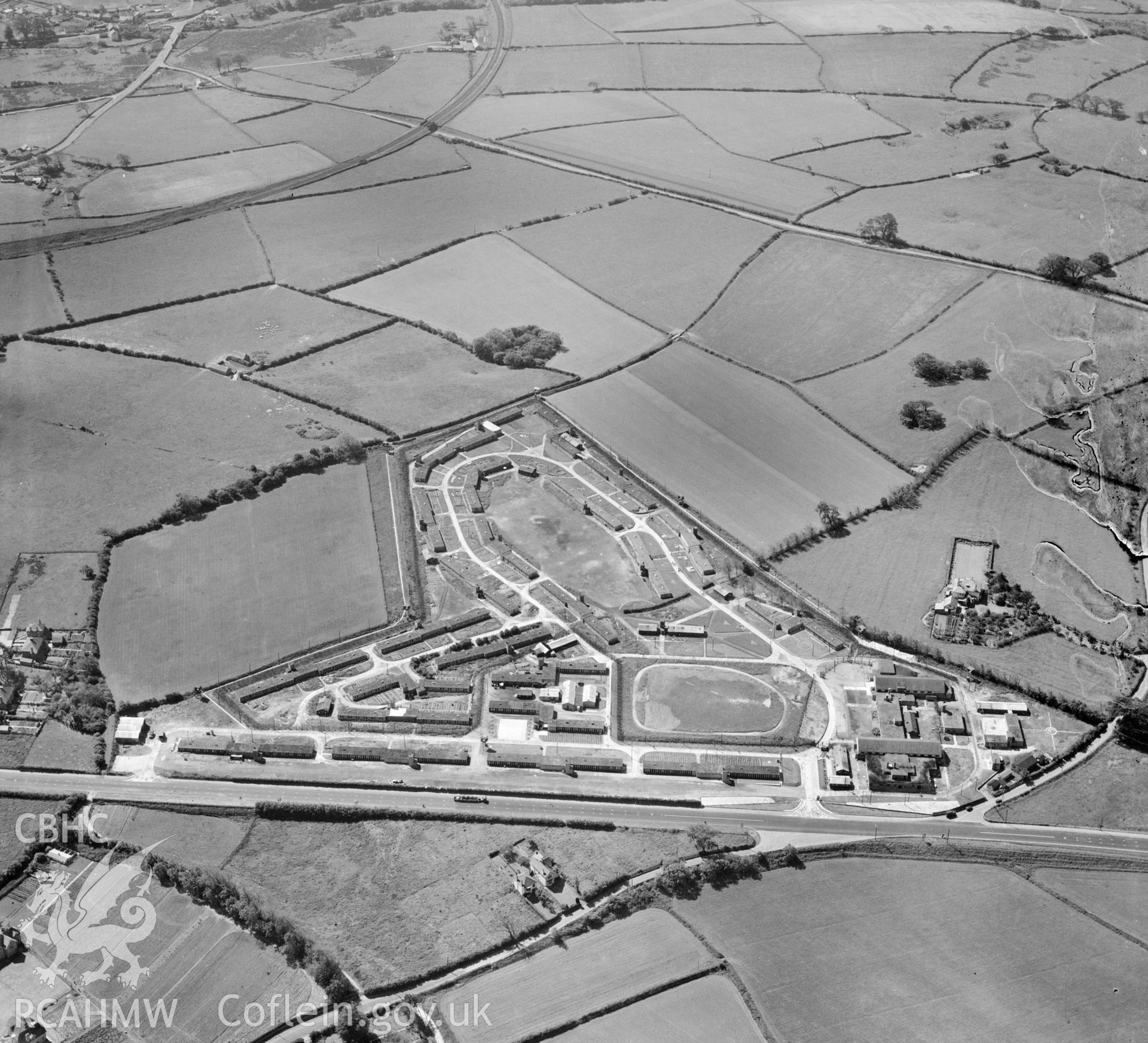 View of Island Farm POW camp - the photograph was commissioned by the Gee, Walker & Slater construction company in 1947 for possible reuse as a development site for new housing.