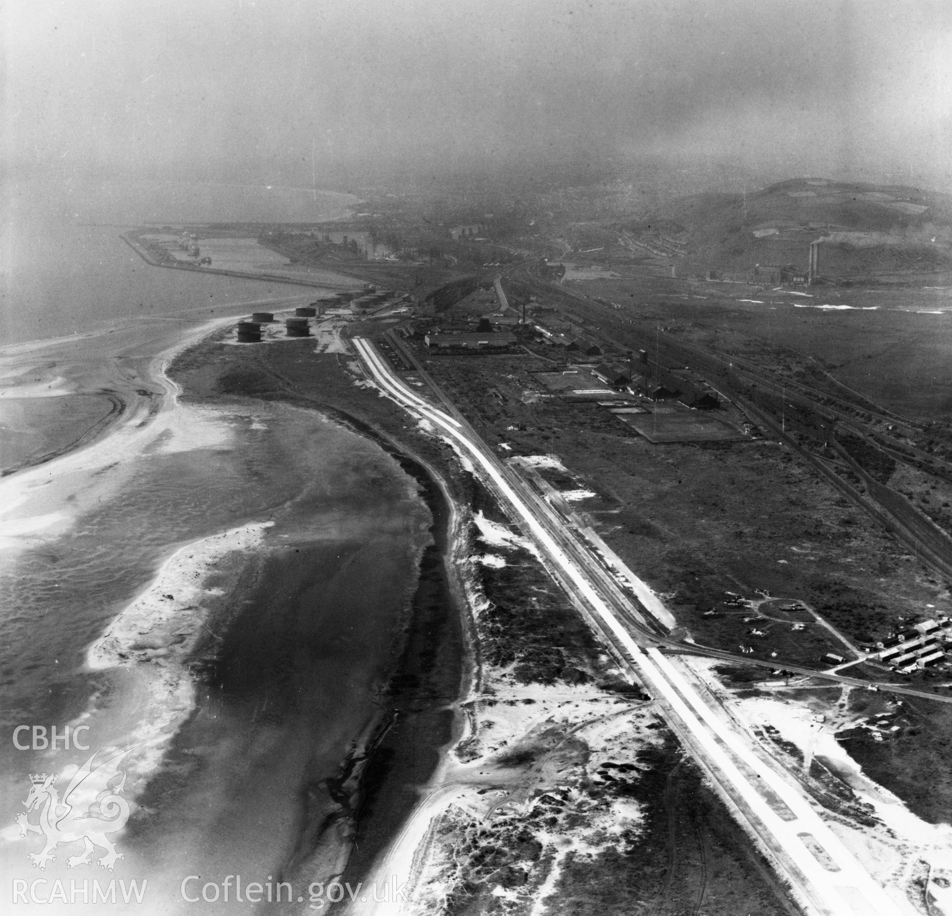 View of Fabian Way, Swansea during construction. Oblique aerial photograph, 5?" cut roll film.