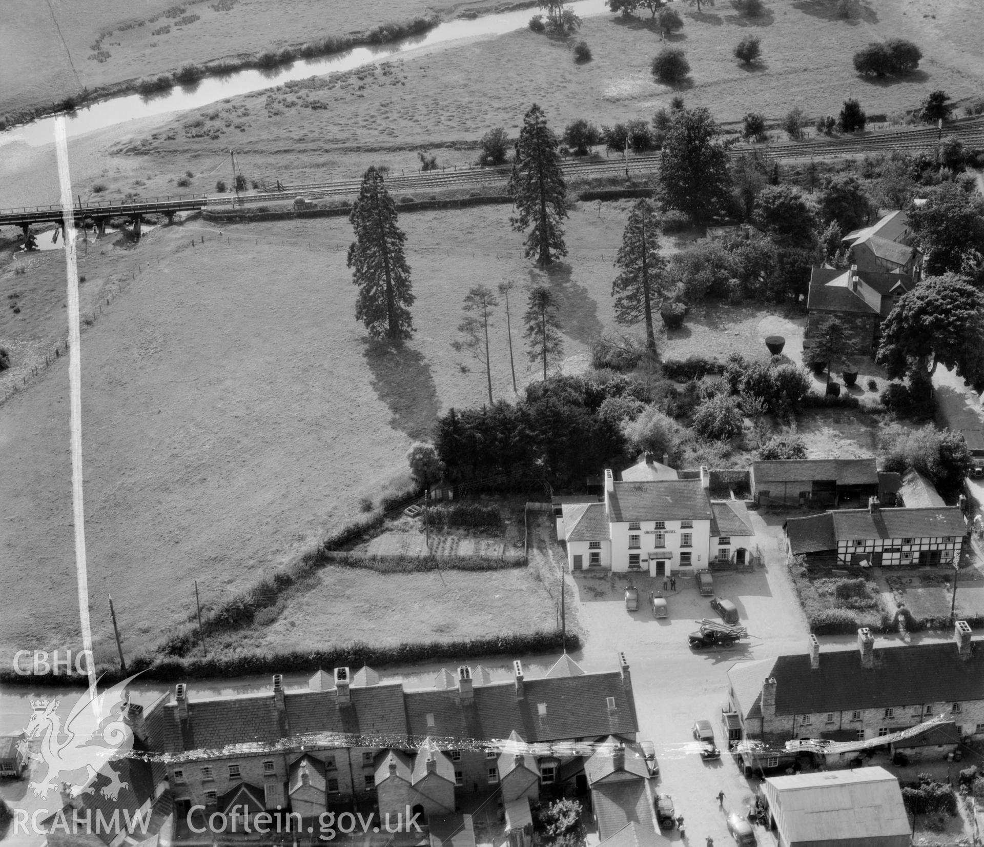 View of Caersws showing the Unicorn Hotel