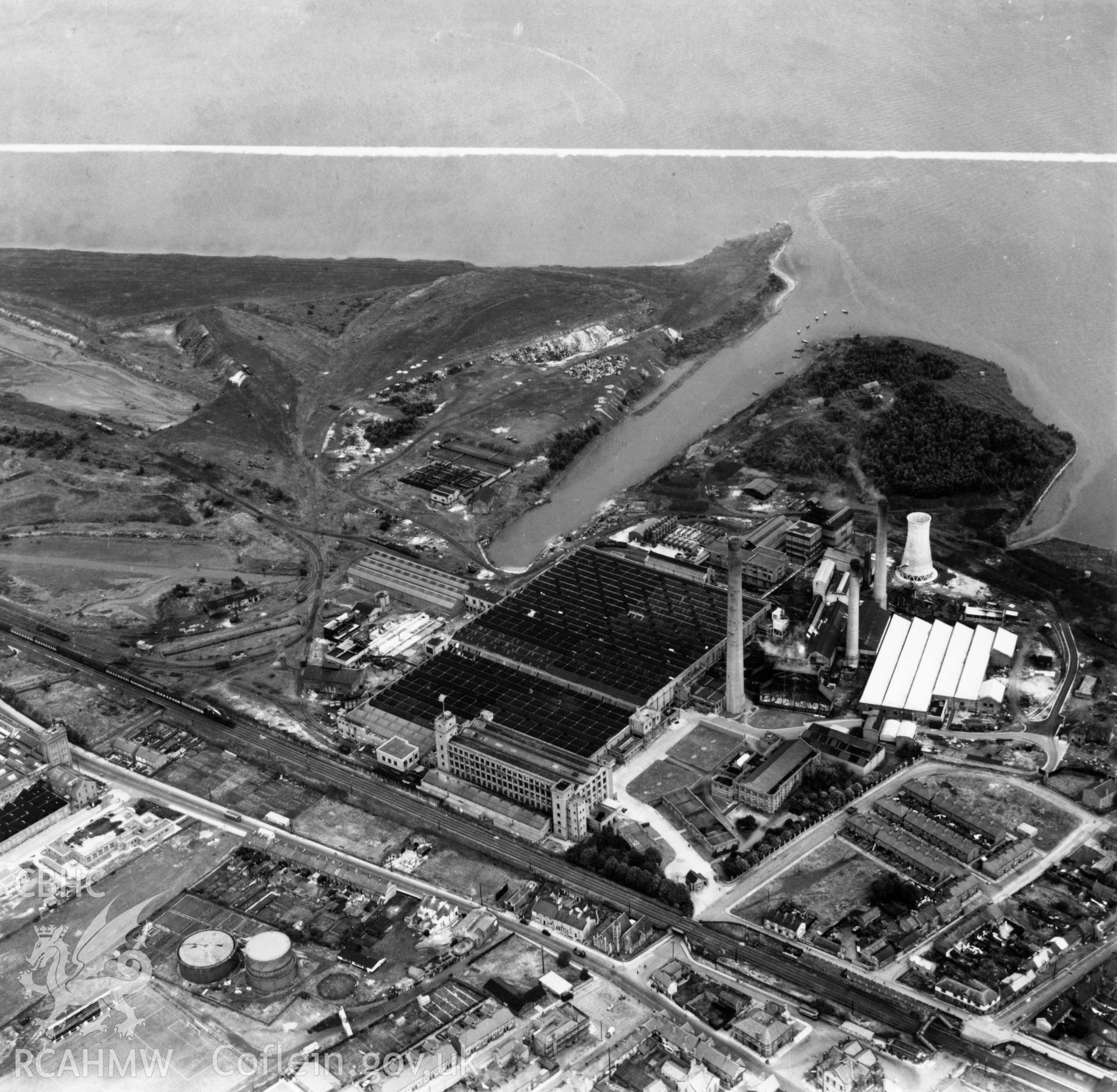 View of the Courtauld's Castle works at Flint. Oblique aerial photograph, 5?" cut roll film.