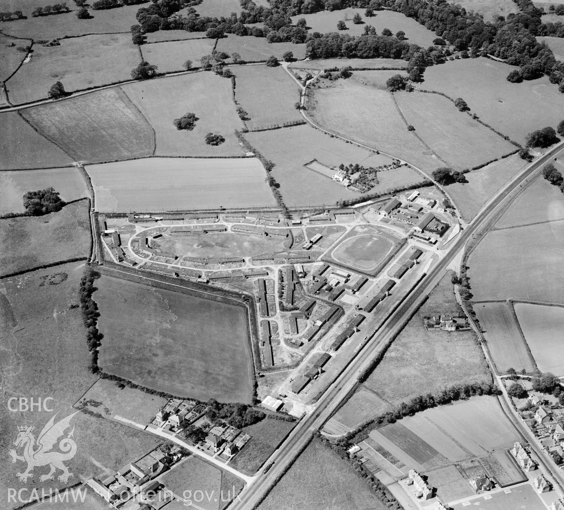 View of Island Farm POW camp - the photograph was commissioned by the Gee, Walker & Slater construction company in 1947 for possible reuse as a development site for new housing.