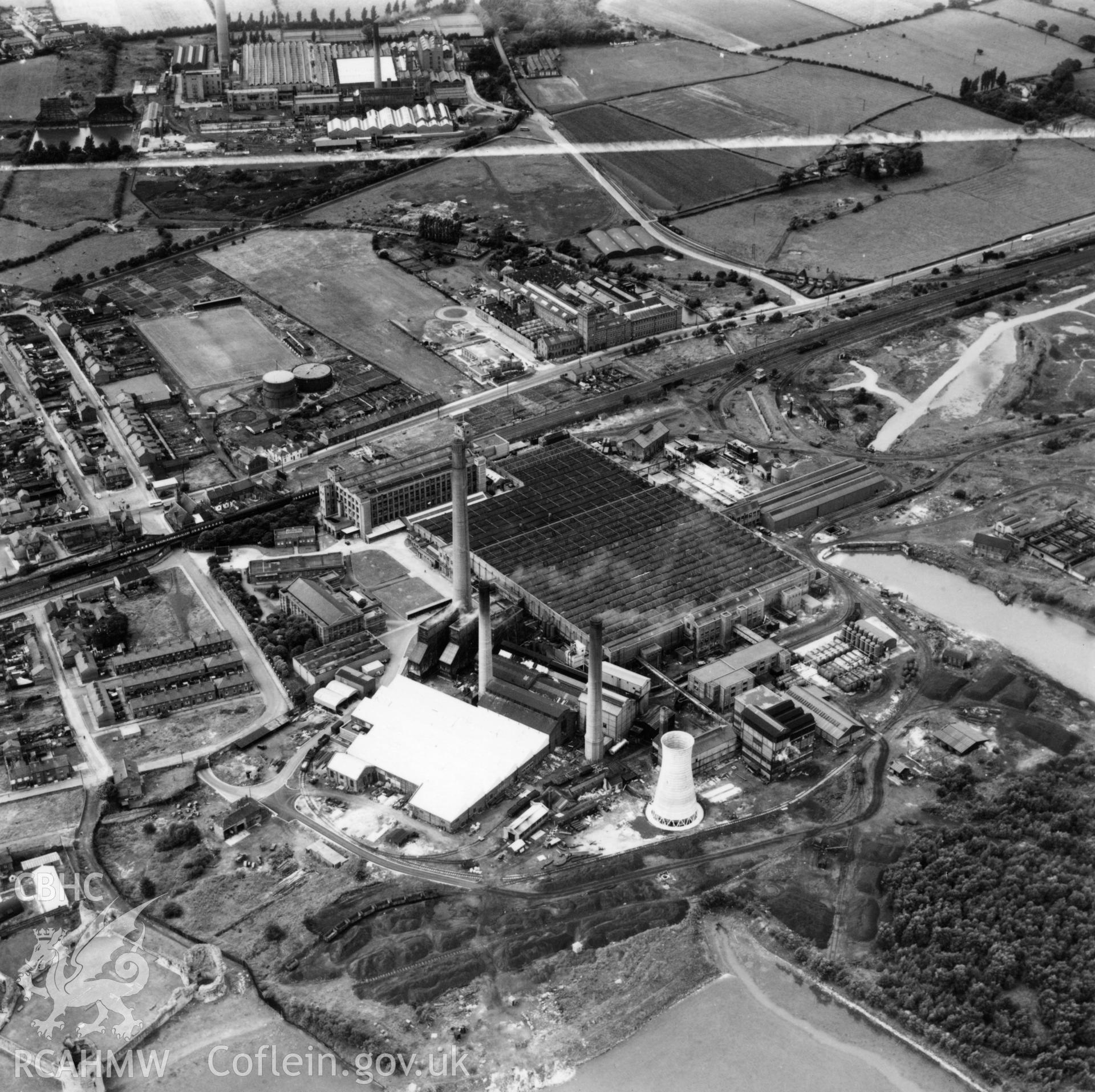 View of the Courtauld's Castle works at Flint. Oblique aerial photograph, 5?" cut roll film.