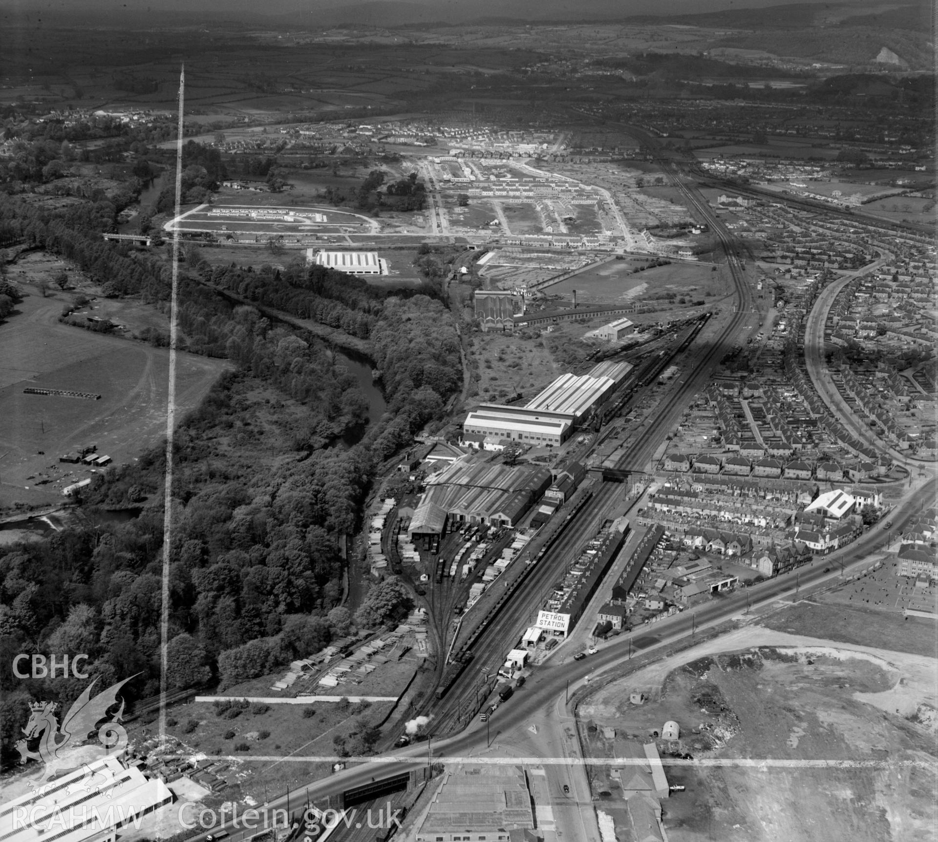 View of Cambrian Wagon Works Ltd., Maindy, Cardiff, showing new housing under construction at Gabalfa