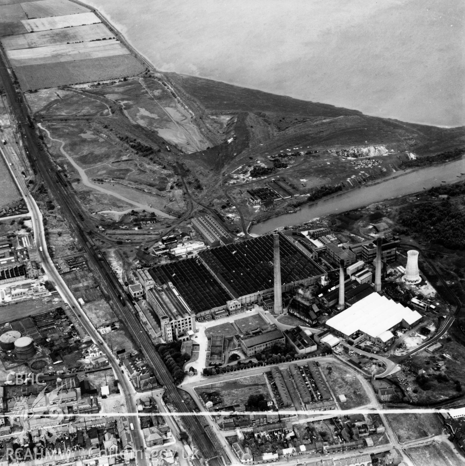 View of the Courtauld's Castle works at Flint. Oblique aerial photograph, 5?" cut roll film.