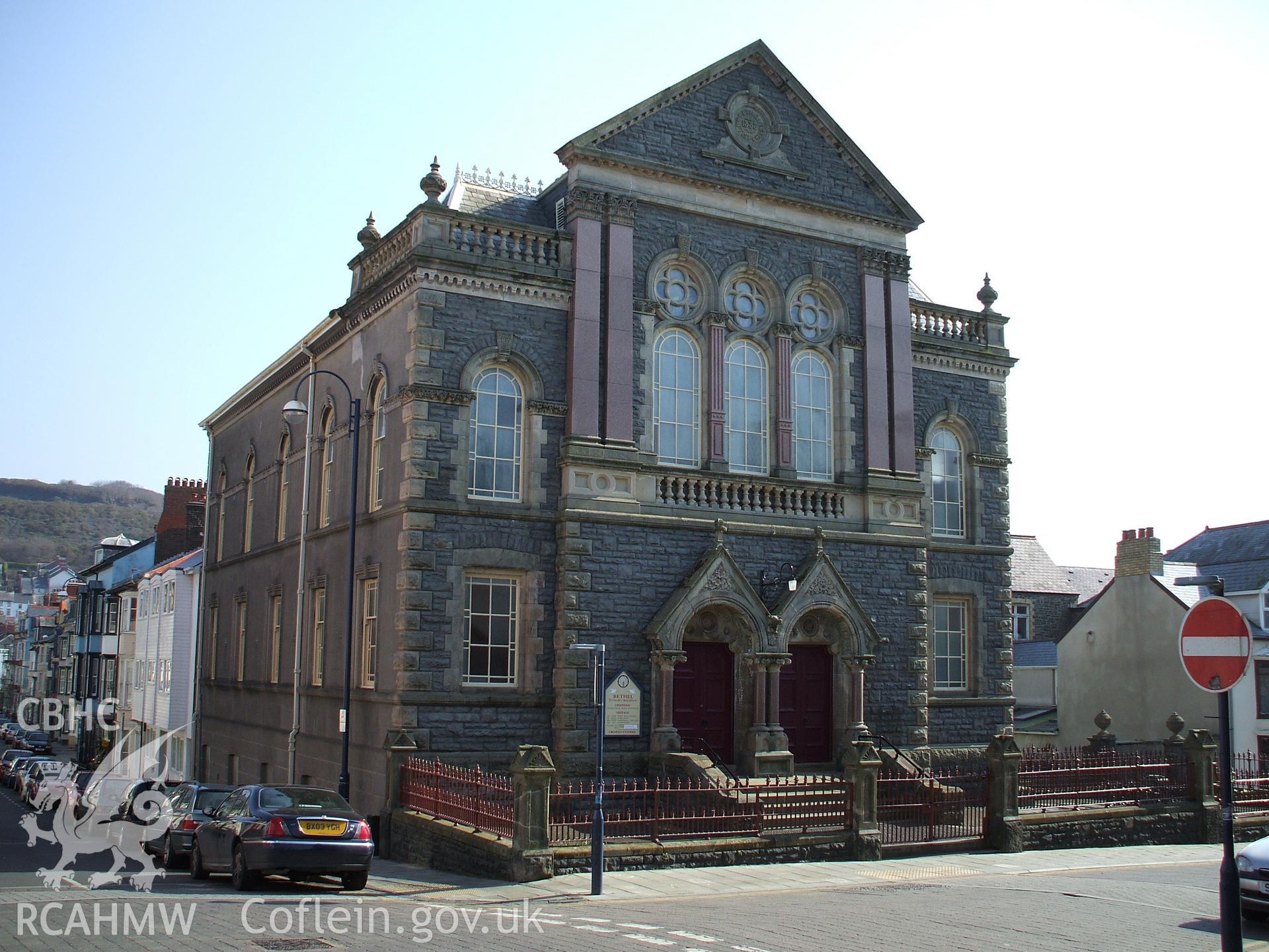 Colour digital photograph showing the front exterior of Bethel Chapel, Baker Street, Aberystwyth.