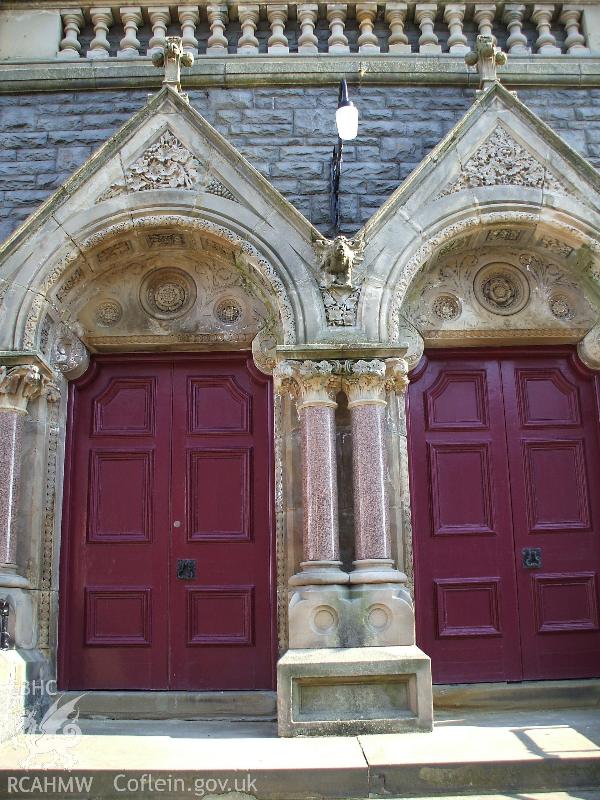 Colour digital photograph showing the front doors of Bethel Chapel, Baker Street, Aberystwyth.