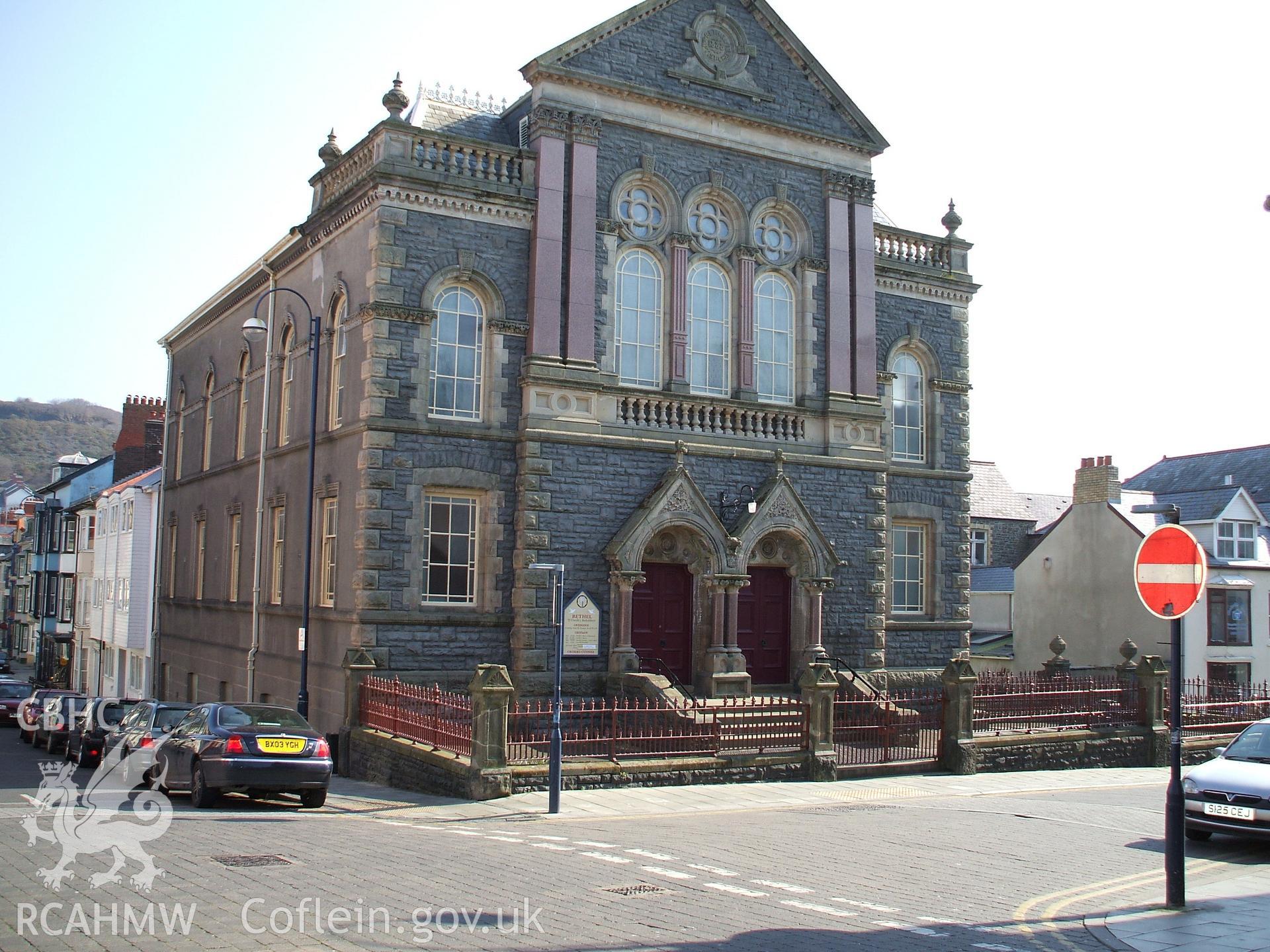 Colour digital photograph showing the front exterior of Bethel Chapel, Baker Street, Aberystwyth.