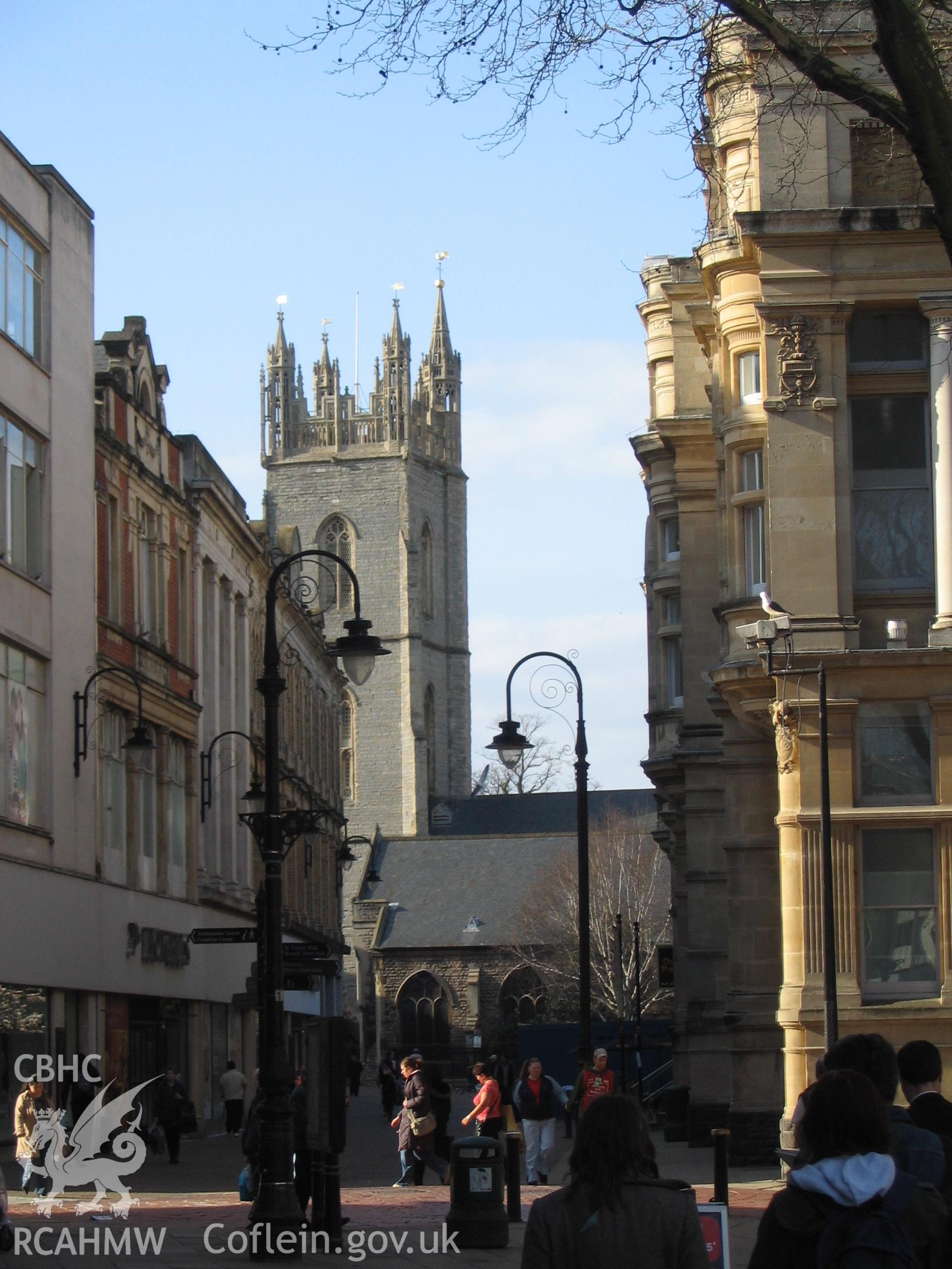 Colour digital photograph showing the exterior of St. John the Baptist Church, Cardiff.