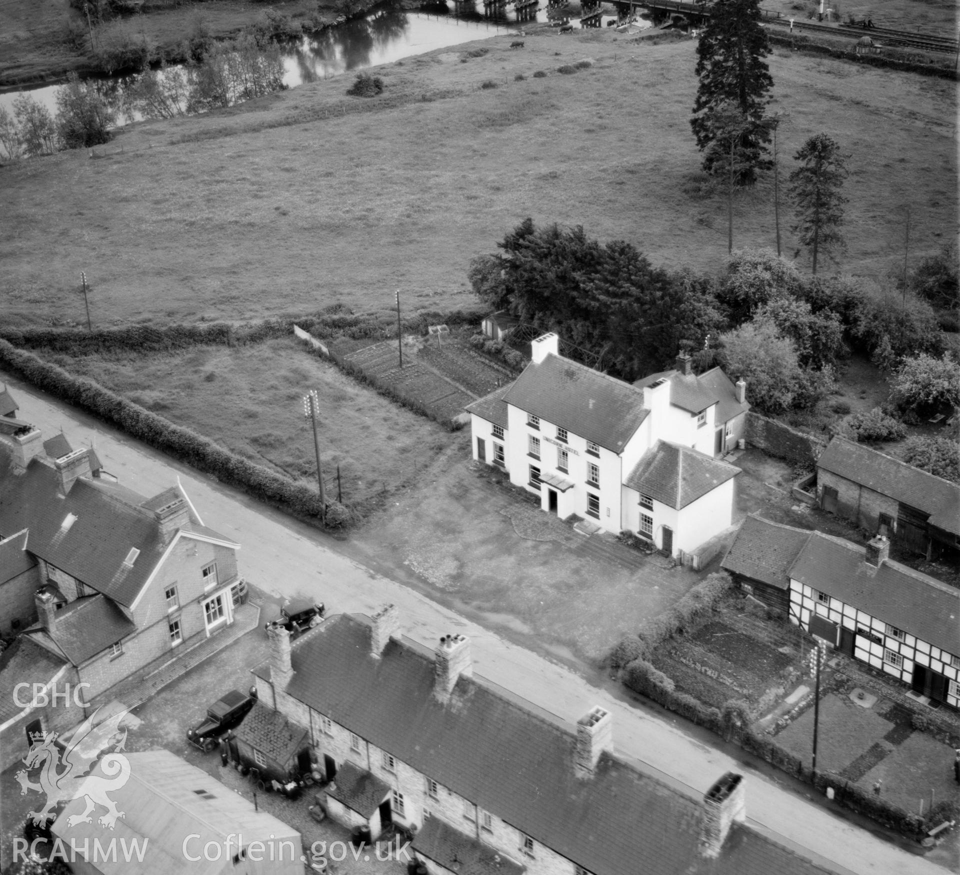 View of Caersws showing Unicorn Hotel