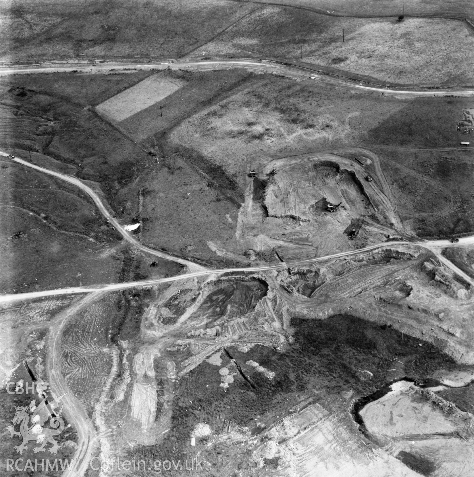 View of site during the construction of Usk Reservoir. Oblique aerial photograph, 5?" cut roll film.