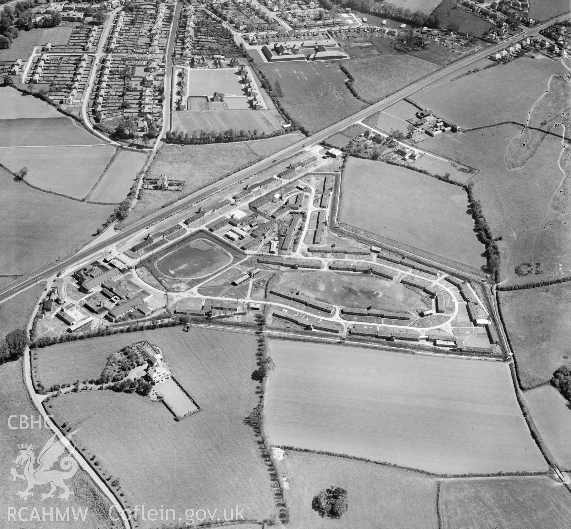 View of Island Farm POW camp - the photograph was commissioned by the Gee, Walker & Slater construction company in 1947 for possible reuse as a development site for new housing.