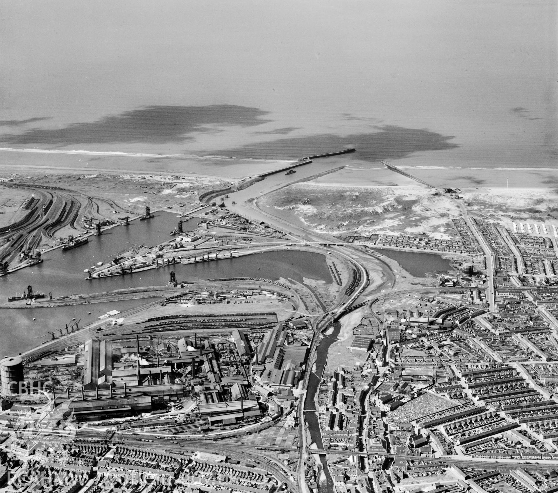 General view of Port Talbot showing docks