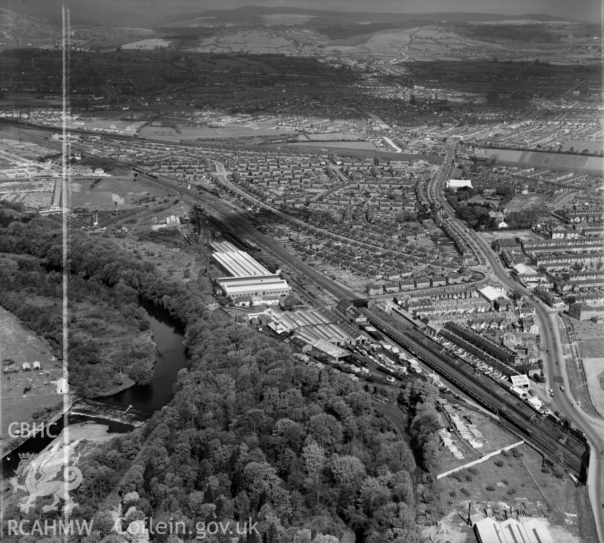 View of Cambrian Wagon Works Ltd., Maindy, Cardiff, showing housing at Gabalfa and Mynachdy