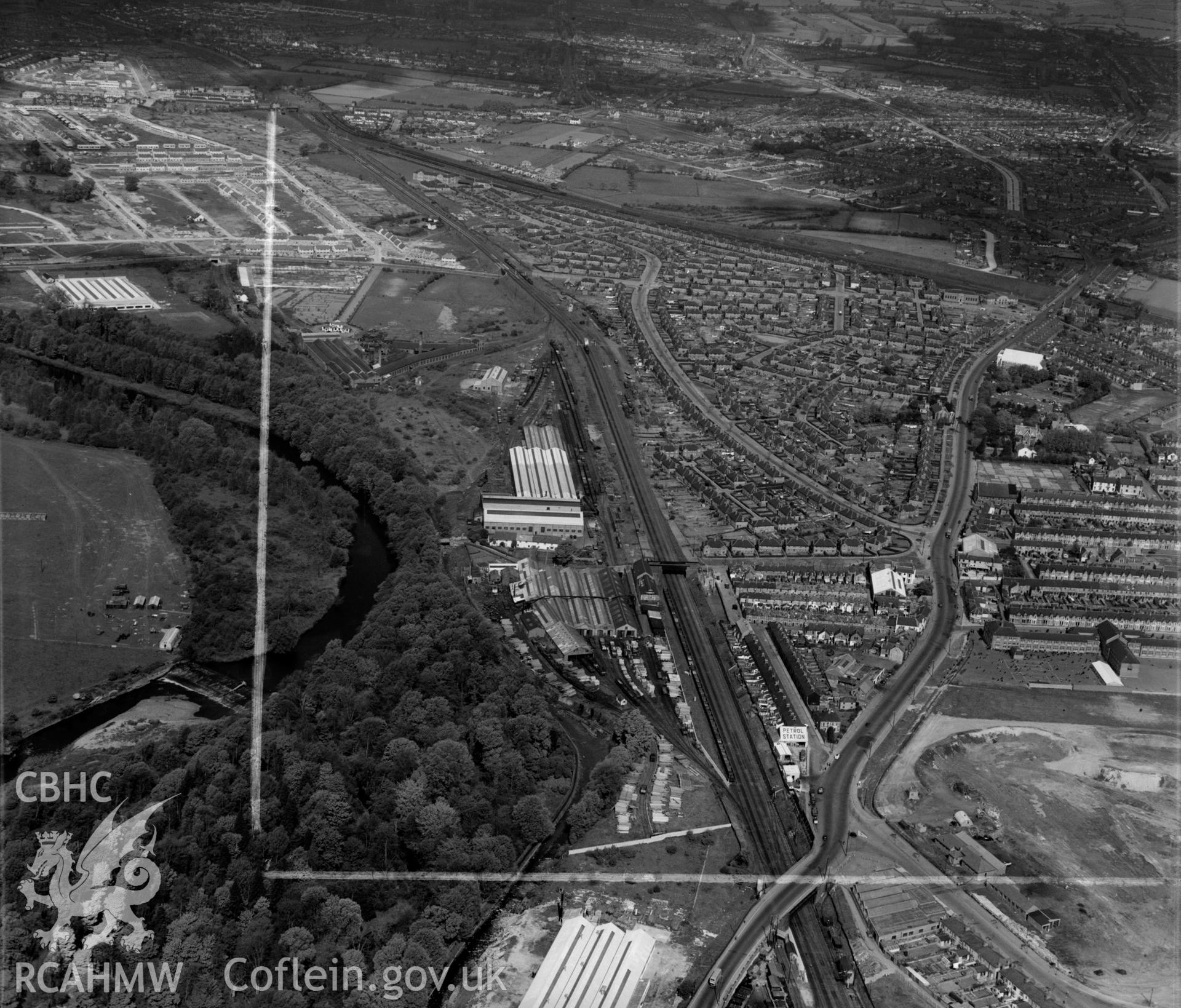 View of Cambrian Wagon Works Ltd., Maindy, Cardiff, showing new housing under construction at Gabalfa