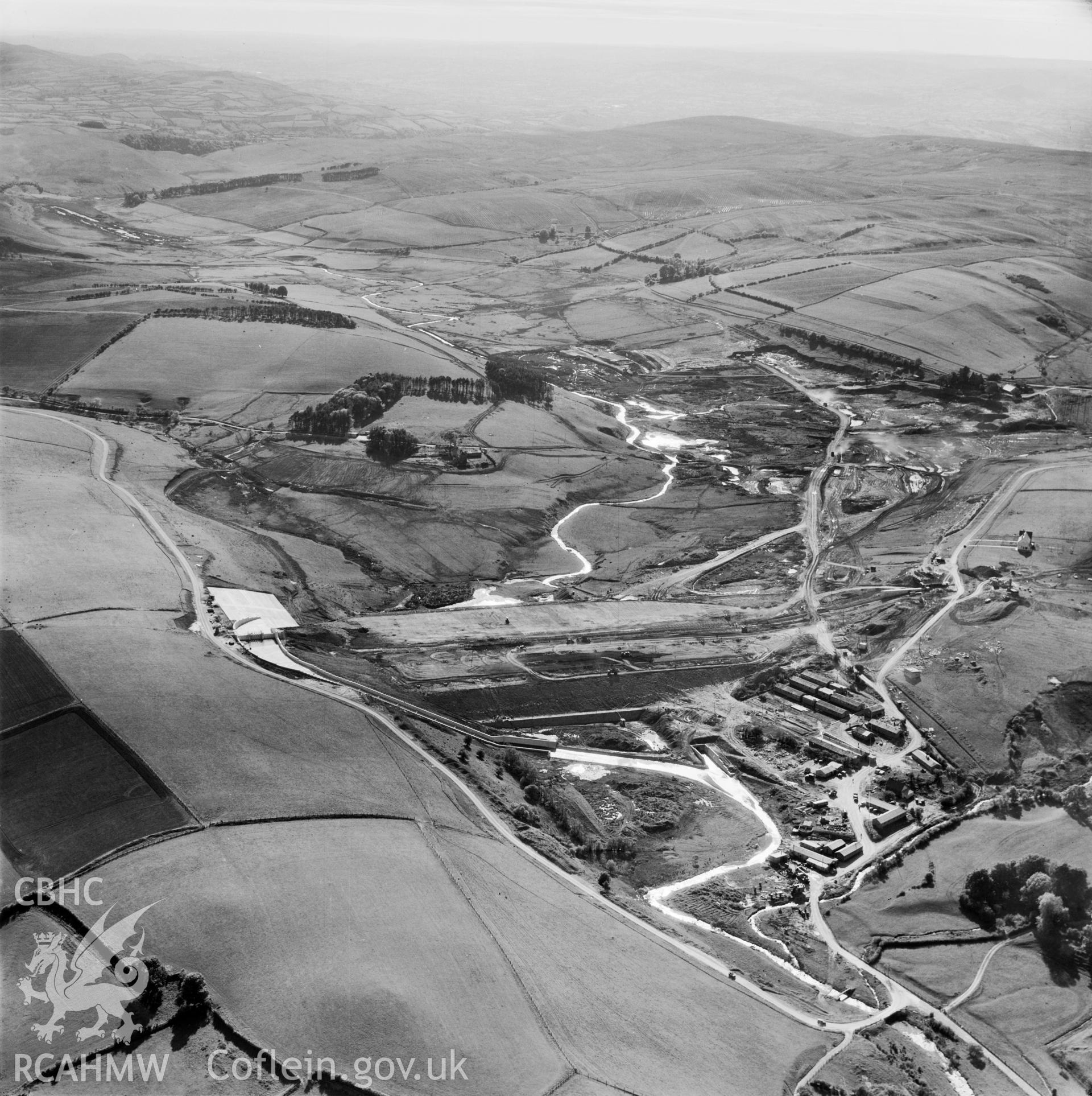 View showing construction of Usk reservoir, commissioned by County Borough of Swansea