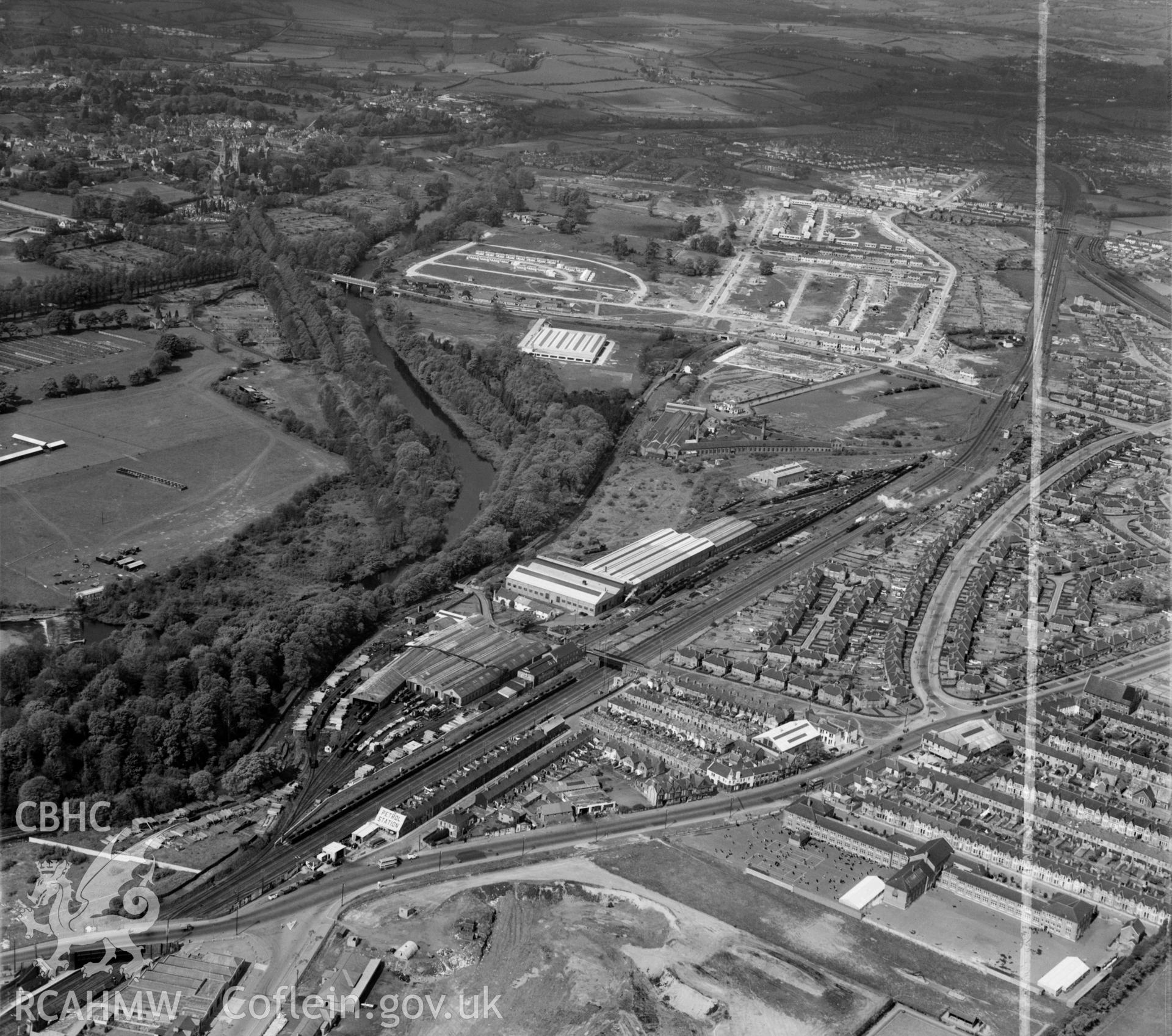 View of Cambrian Wagon Works Ltd., Maindy, Cardiff showing new housing under construction at Gabalfa