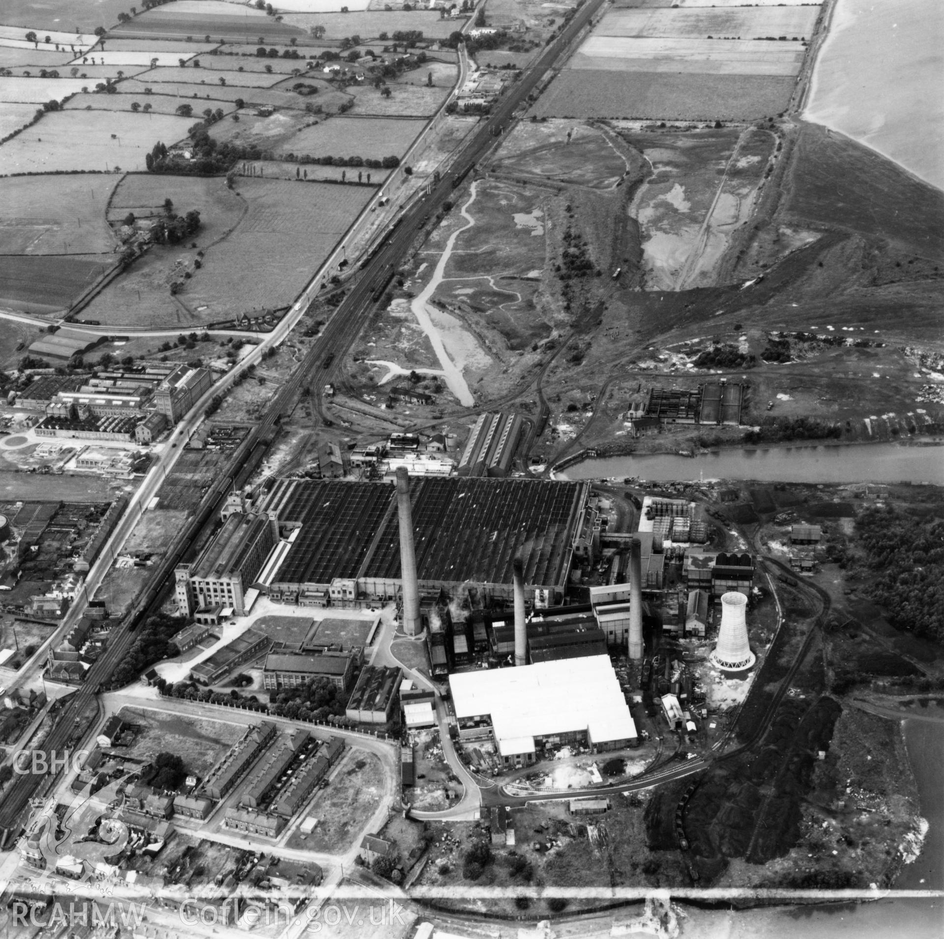 View of the Courtauld's Castle works at Flint. Oblique aerial photograph, 5?" cut roll film.