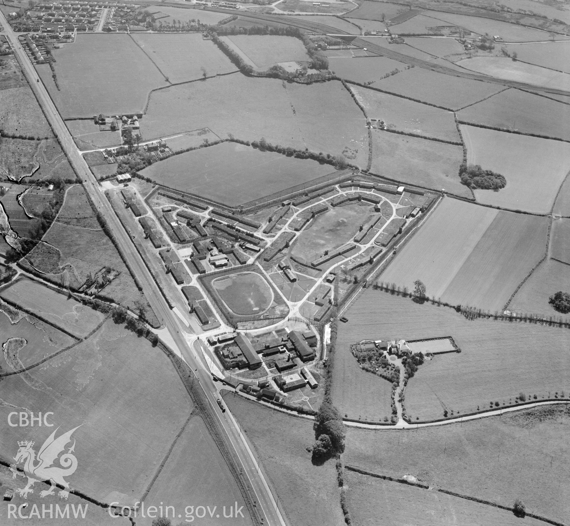 View of Island Farm POW camp - the photograph was commissioned by the Gee, Walker & Slater construction company in 1947 for possible reuse as a development site for new housing.