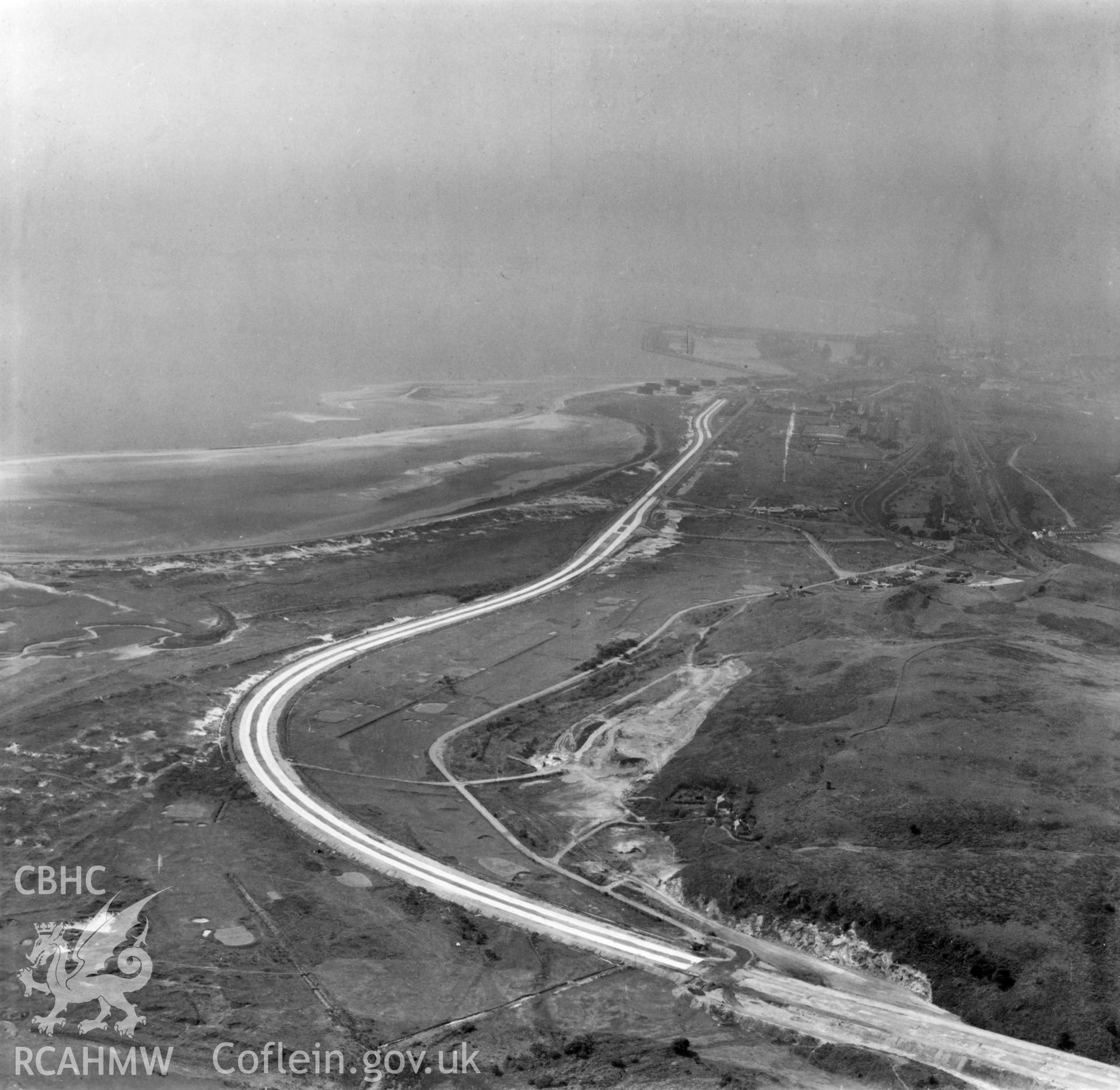 View of Fabian Way under construction in August 1948. Oblique aerial photograph, 5?" cut roll film.