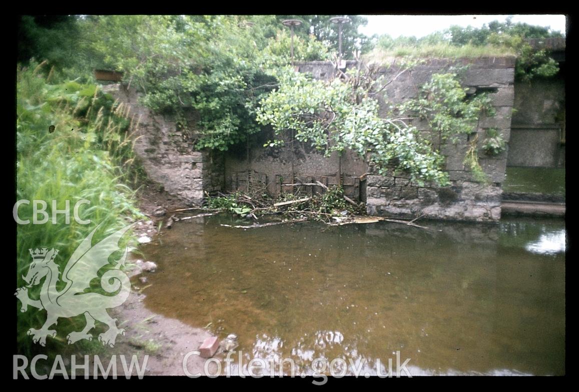 View of sluices and dam at Kidwelly Tinplate Works in 1982