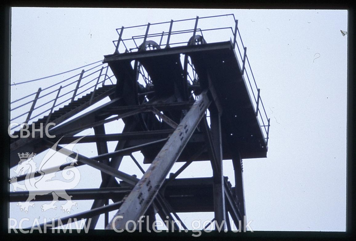 View of head gear of Morlais colliery at Kidwelly Tinplate Works in 1990